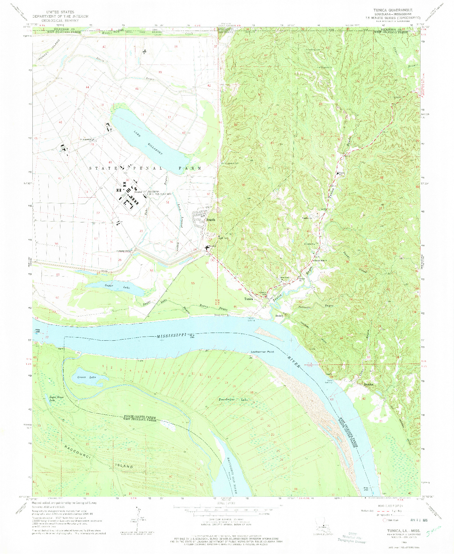 USGS 1:24000-SCALE QUADRANGLE FOR TUNICA, LA 1965