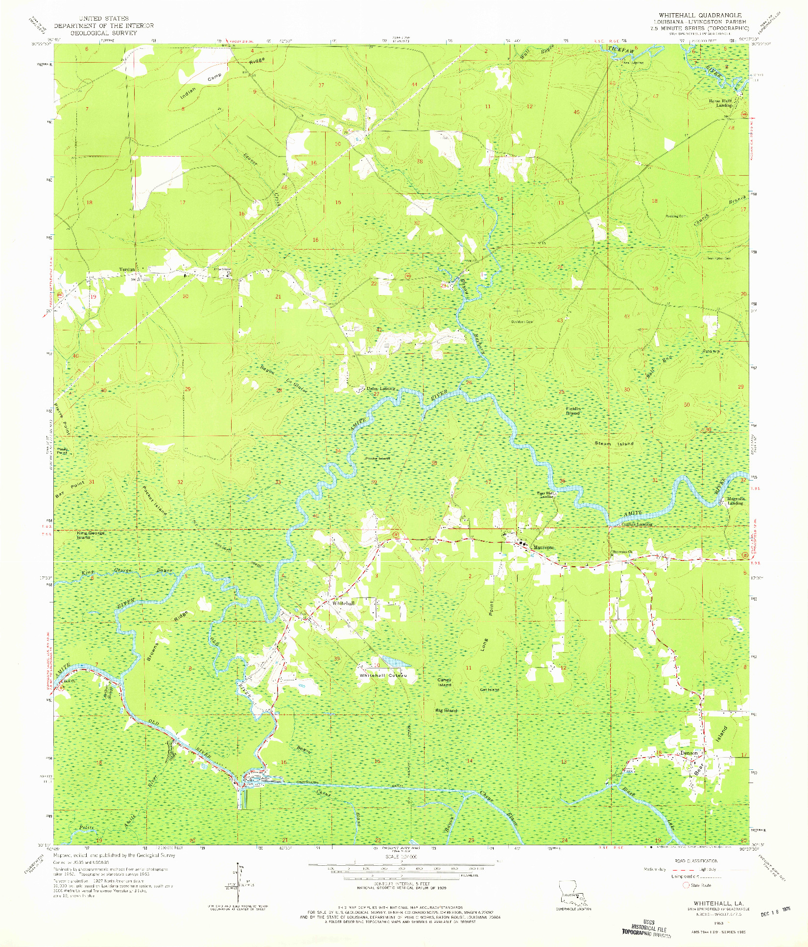USGS 1:24000-SCALE QUADRANGLE FOR WHITEHALL, LA 1963