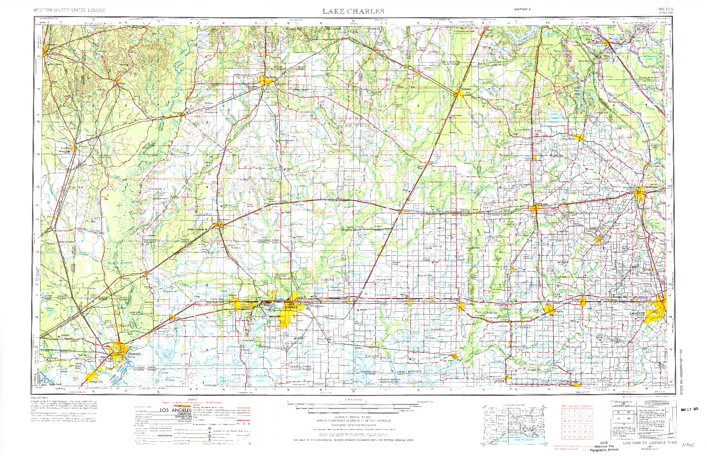 USGS 1:250000-SCALE QUADRANGLE FOR LAKE CHARLES, LA 1954