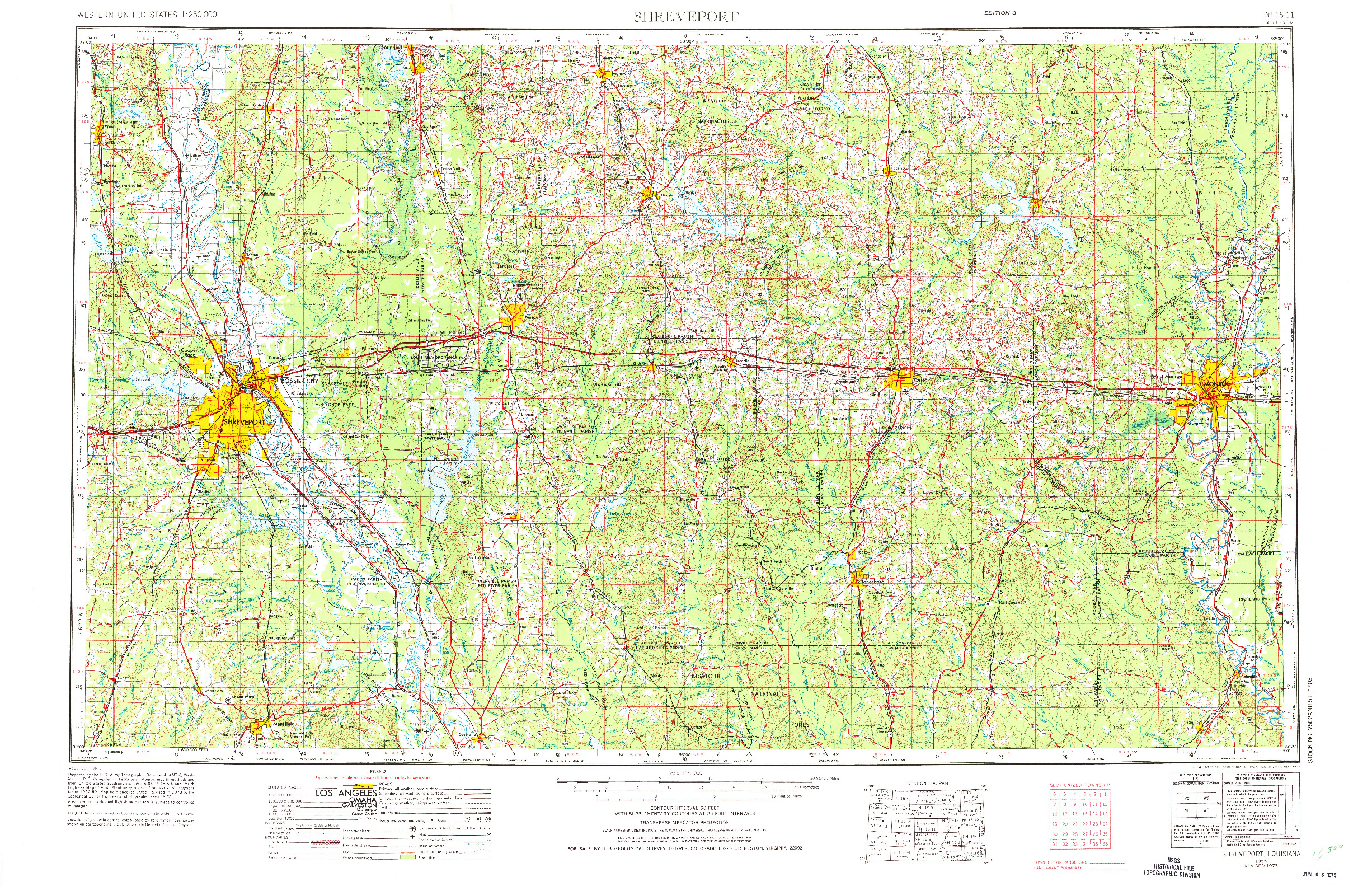 USGS 1:250000-SCALE QUADRANGLE FOR SHREVEPORT, LA 1955