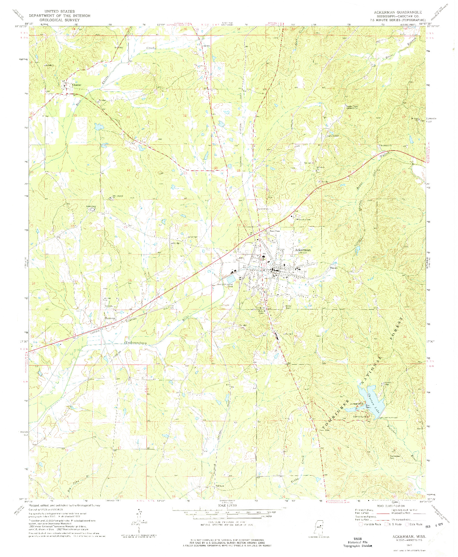 USGS 1:24000-SCALE QUADRANGLE FOR ACKERMAN, MS 1972