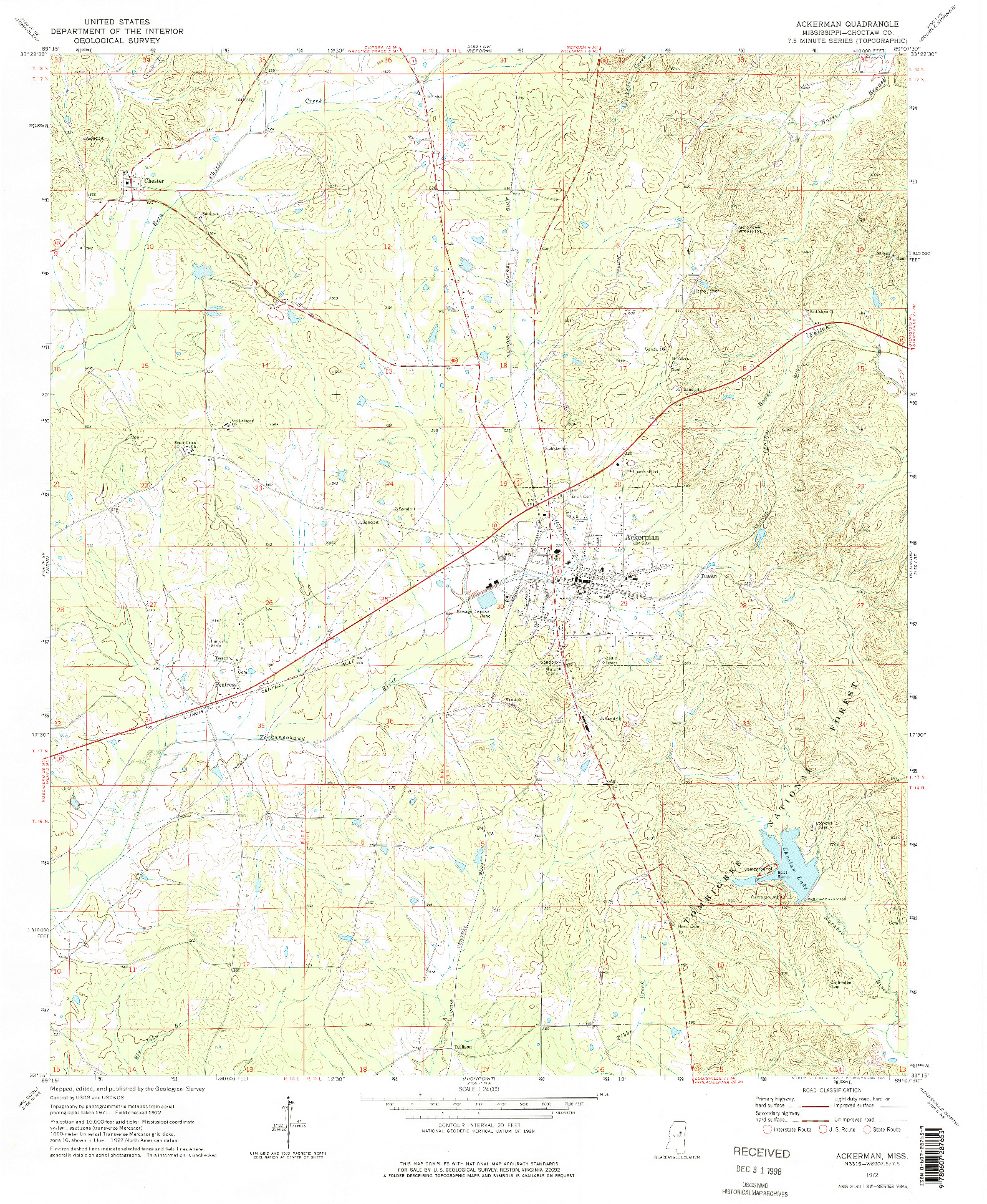 USGS 1:24000-SCALE QUADRANGLE FOR ACKERMAN, MS 1972