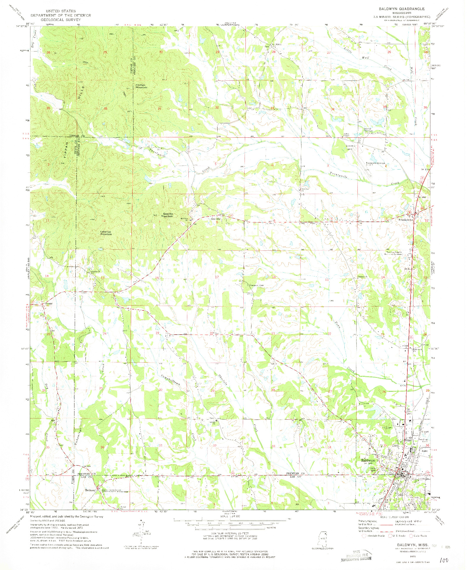 USGS 1:24000-SCALE QUADRANGLE FOR BALDWYN, MS 1973