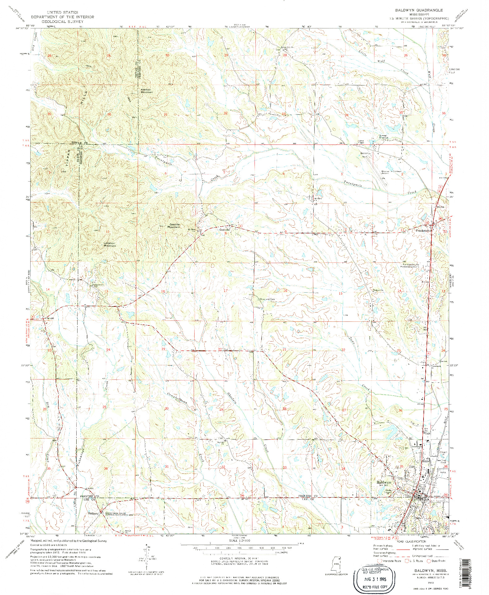 USGS 1:24000-SCALE QUADRANGLE FOR BALDWYN, MS 1973