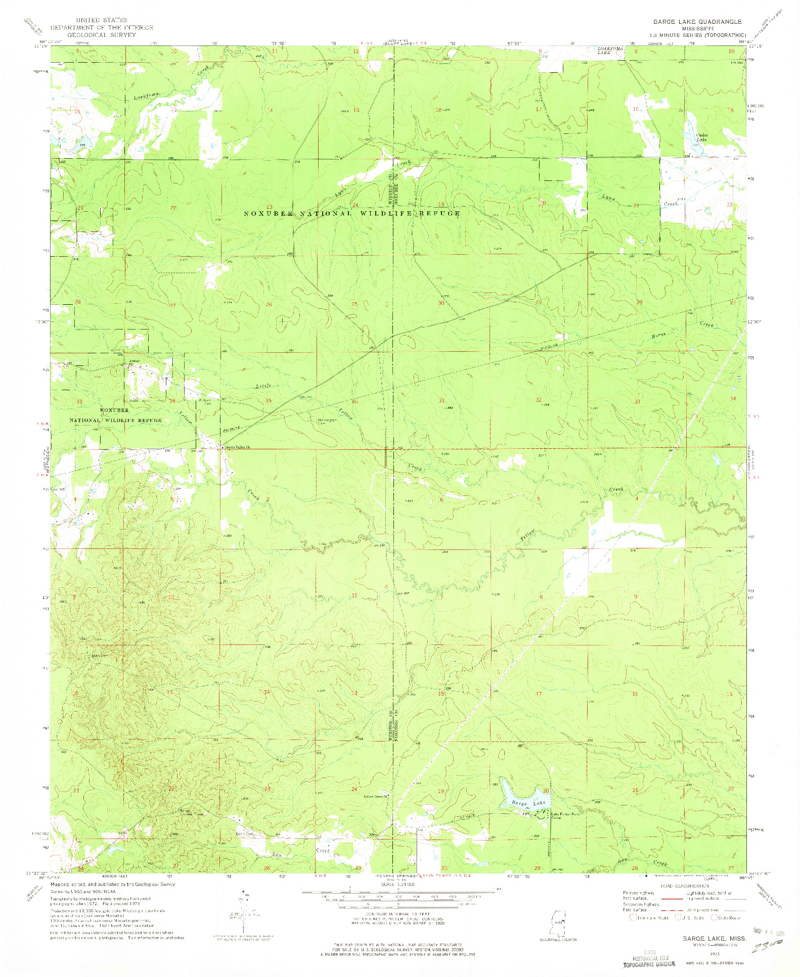 USGS 1:24000-SCALE QUADRANGLE FOR BARGE LAKE, MS 1973