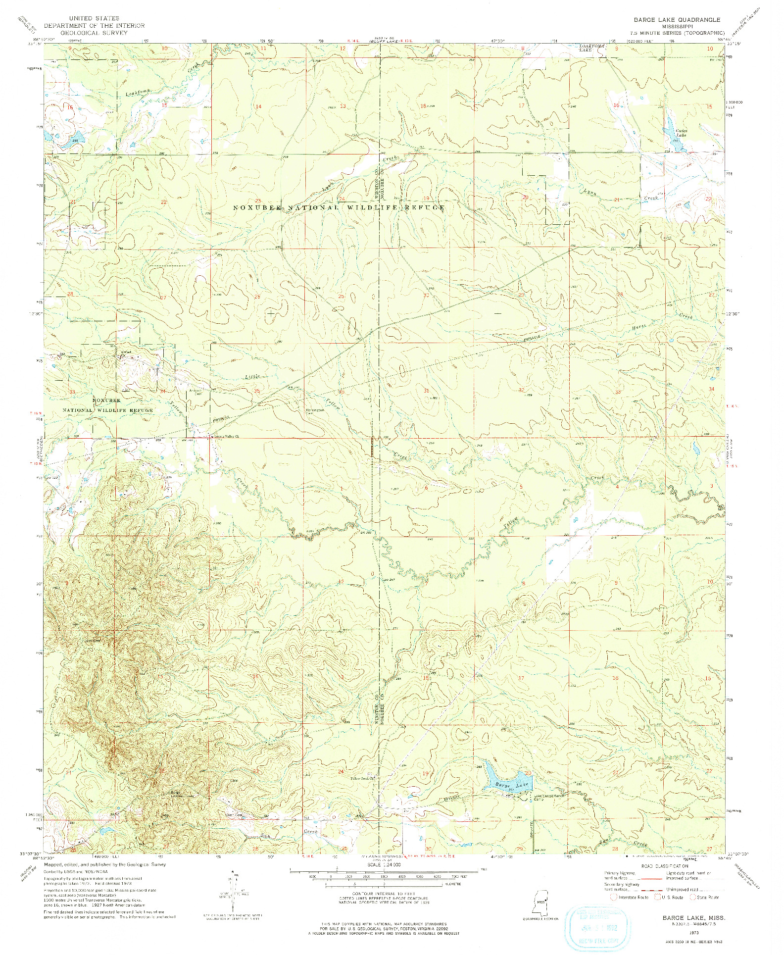 USGS 1:24000-SCALE QUADRANGLE FOR BARGE LAKE, MS 1973