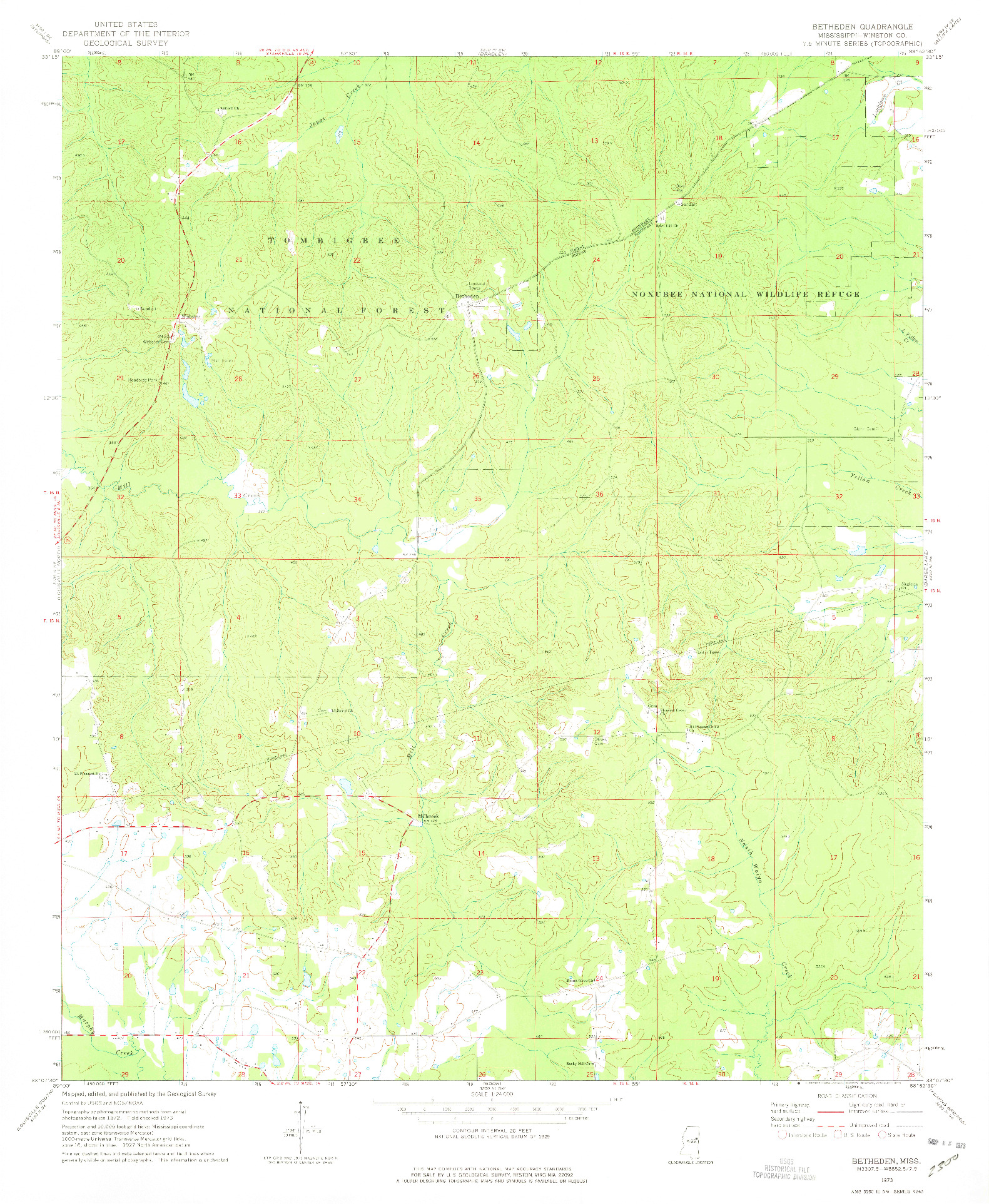 USGS 1:24000-SCALE QUADRANGLE FOR BETHEDEN, MS 1973