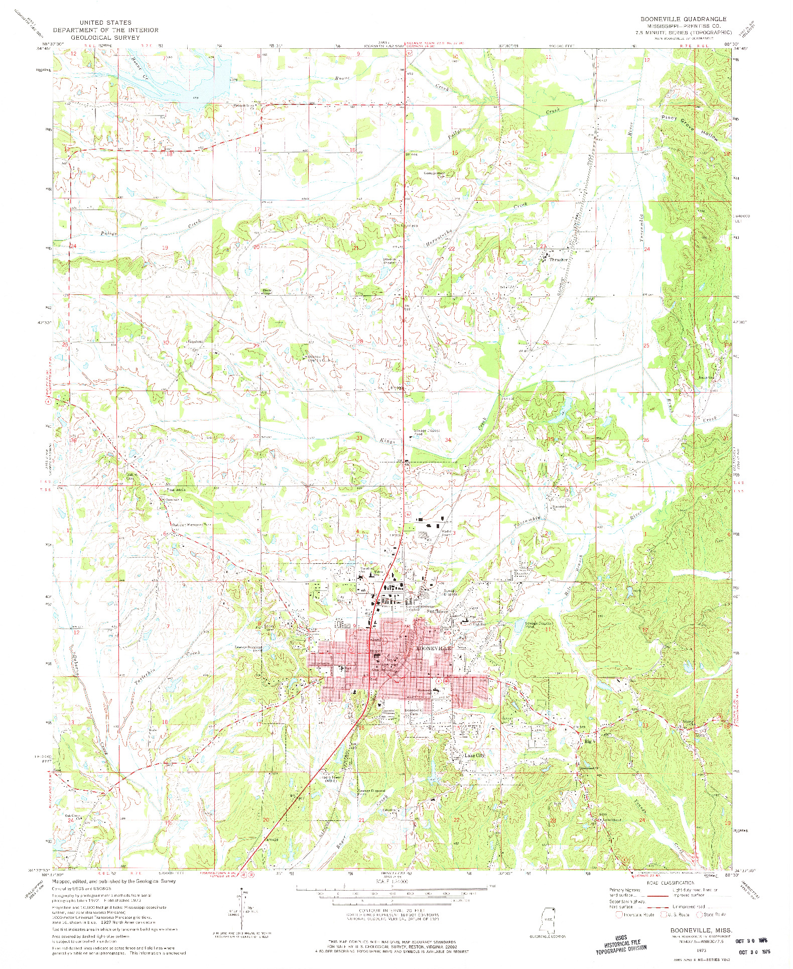 USGS 1:24000-SCALE QUADRANGLE FOR BOONEVILLE, MS 1973