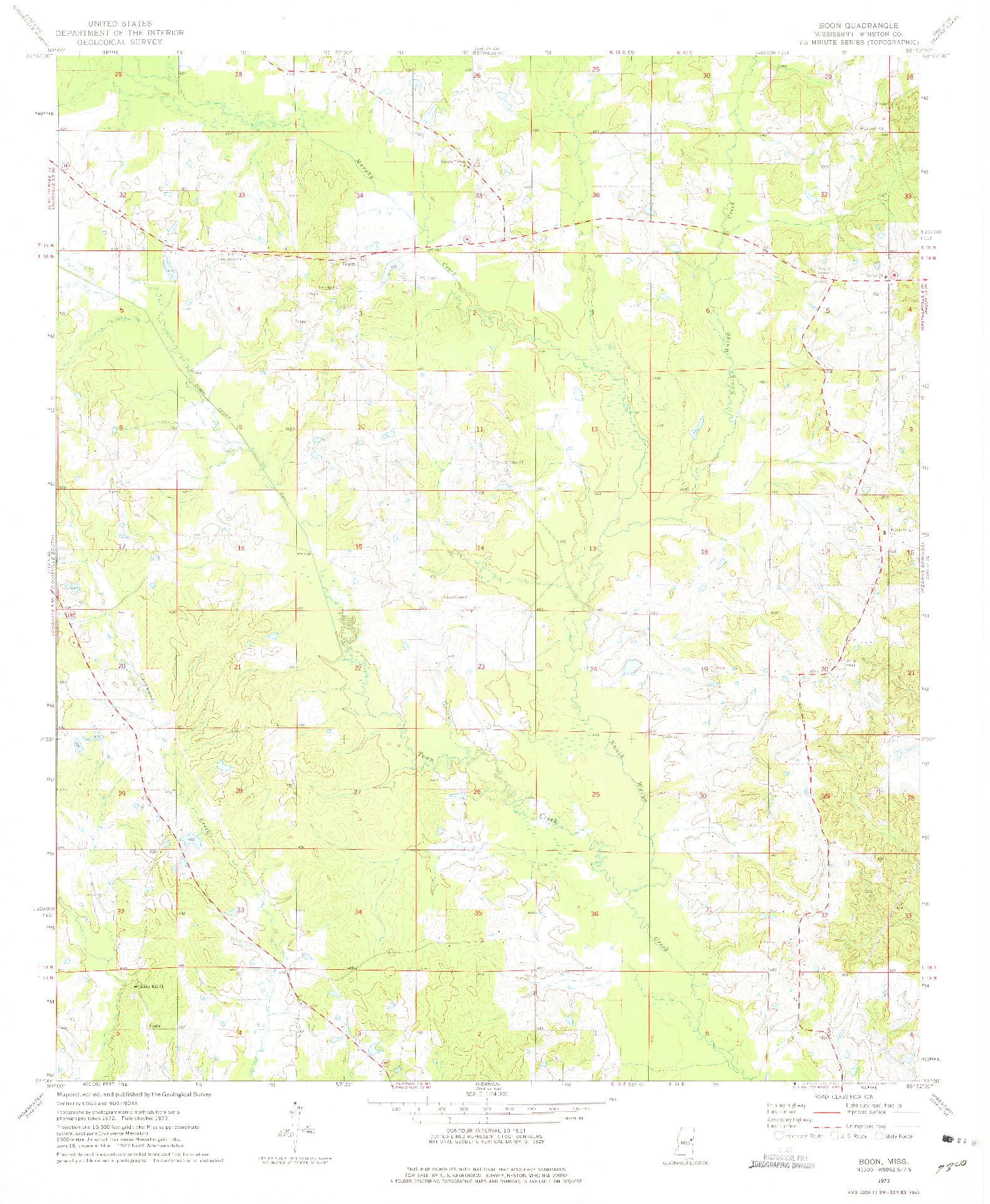 USGS 1:24000-SCALE QUADRANGLE FOR BOON, MS 1973