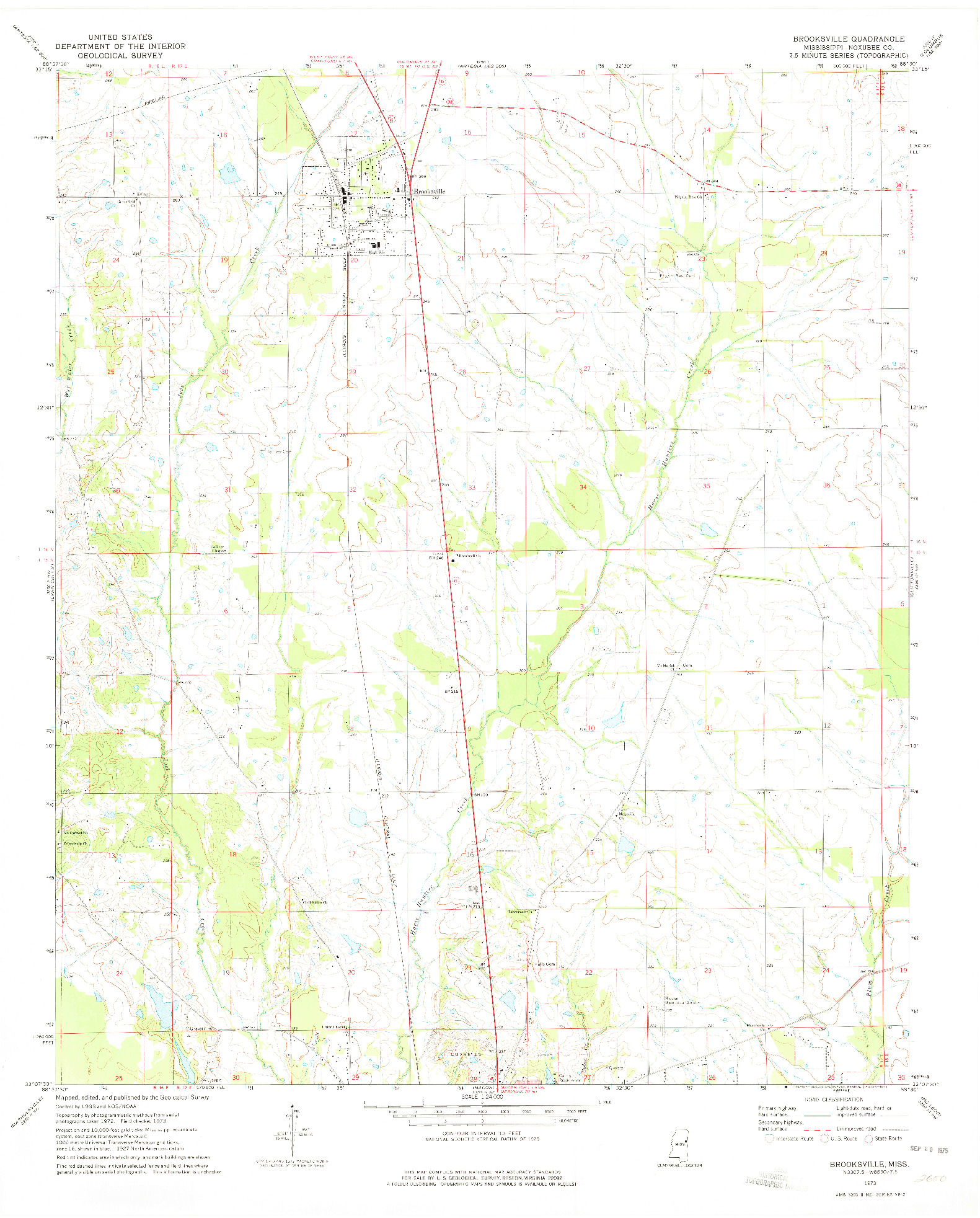 USGS 1:24000-SCALE QUADRANGLE FOR BROOKSVILLE, MS 1973