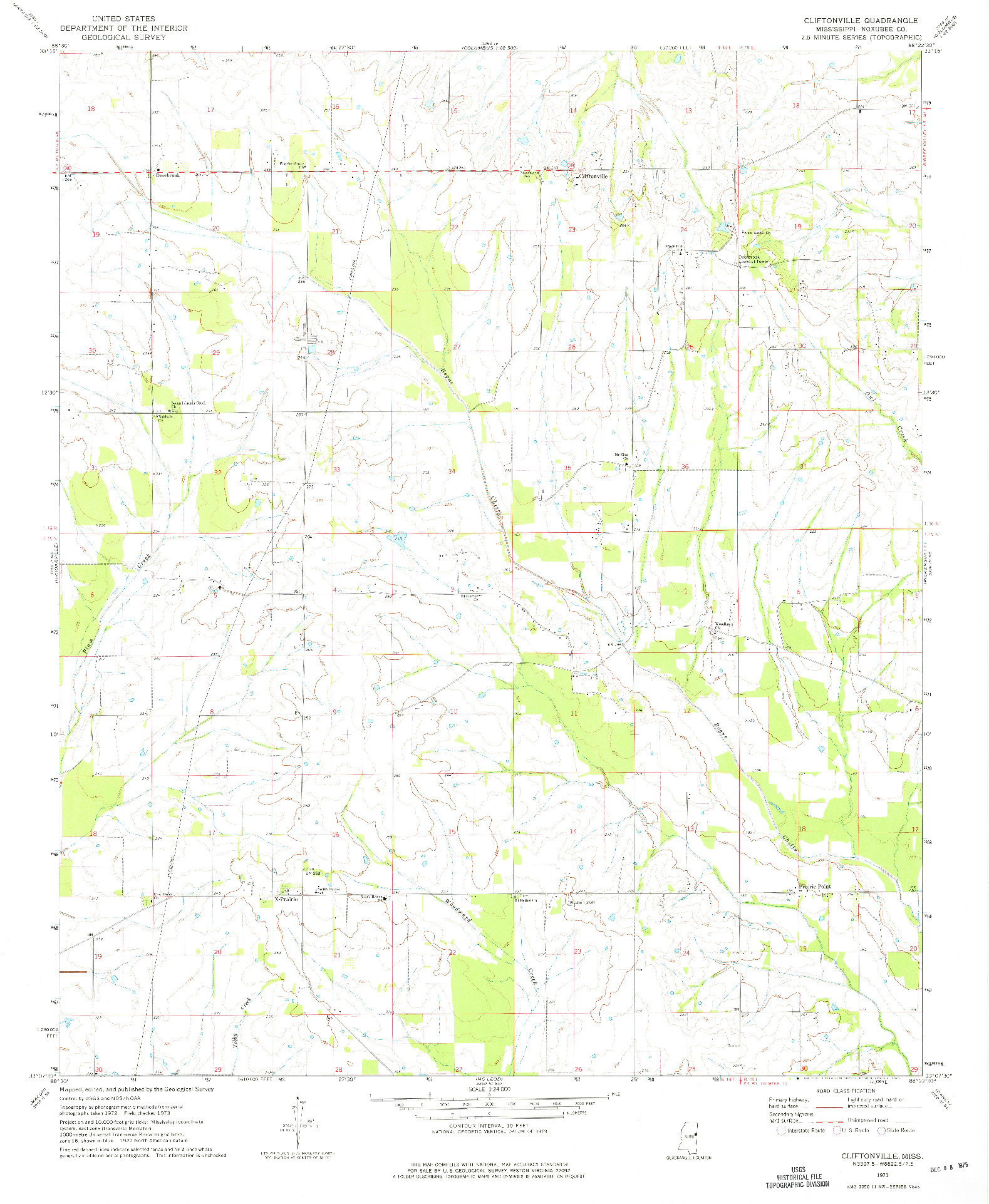 USGS 1:24000-SCALE QUADRANGLE FOR CLIFTONVILLE, MS 1973