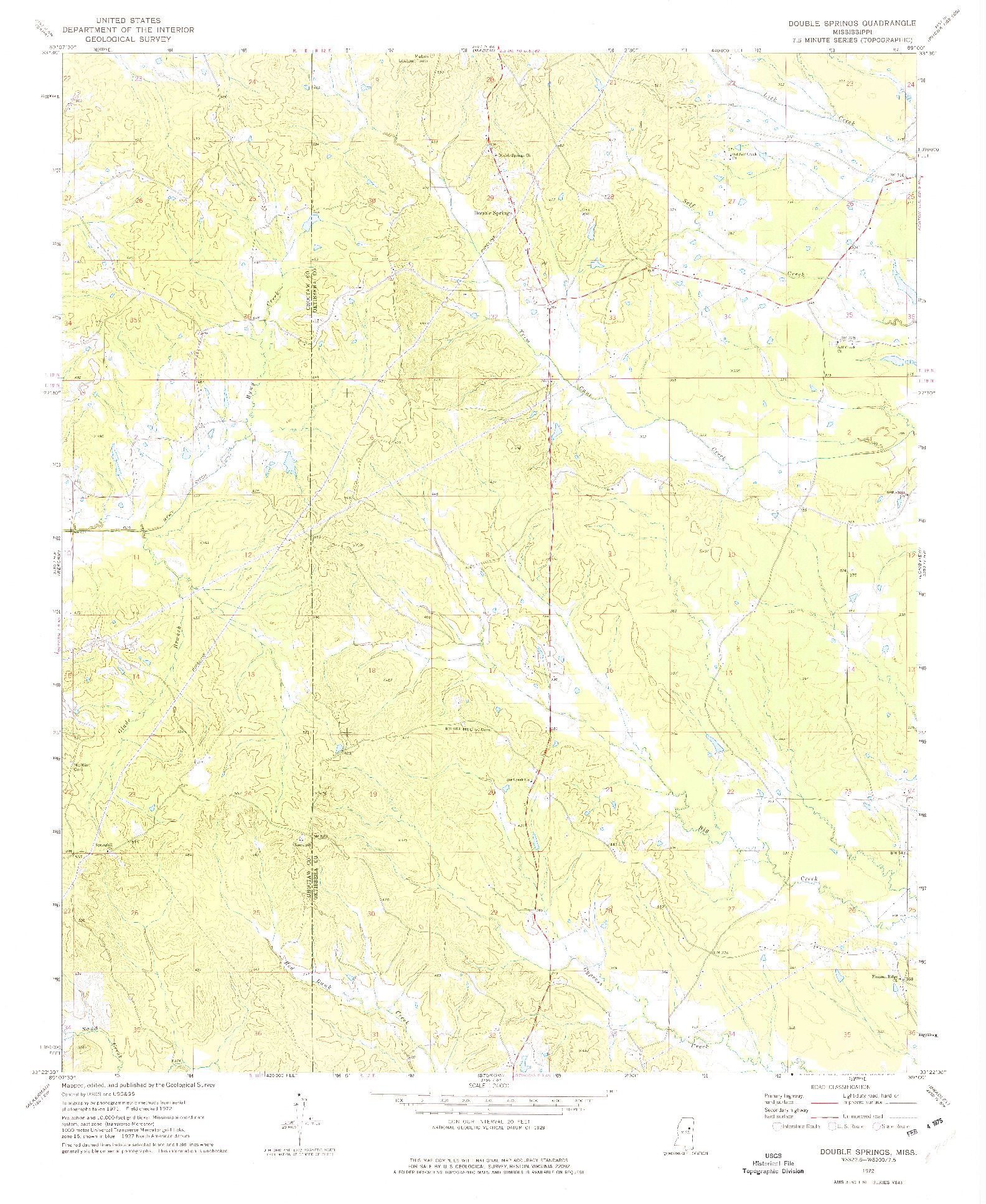 USGS 1:24000-SCALE QUADRANGLE FOR DOUBLE SPRINGS, MS 1972