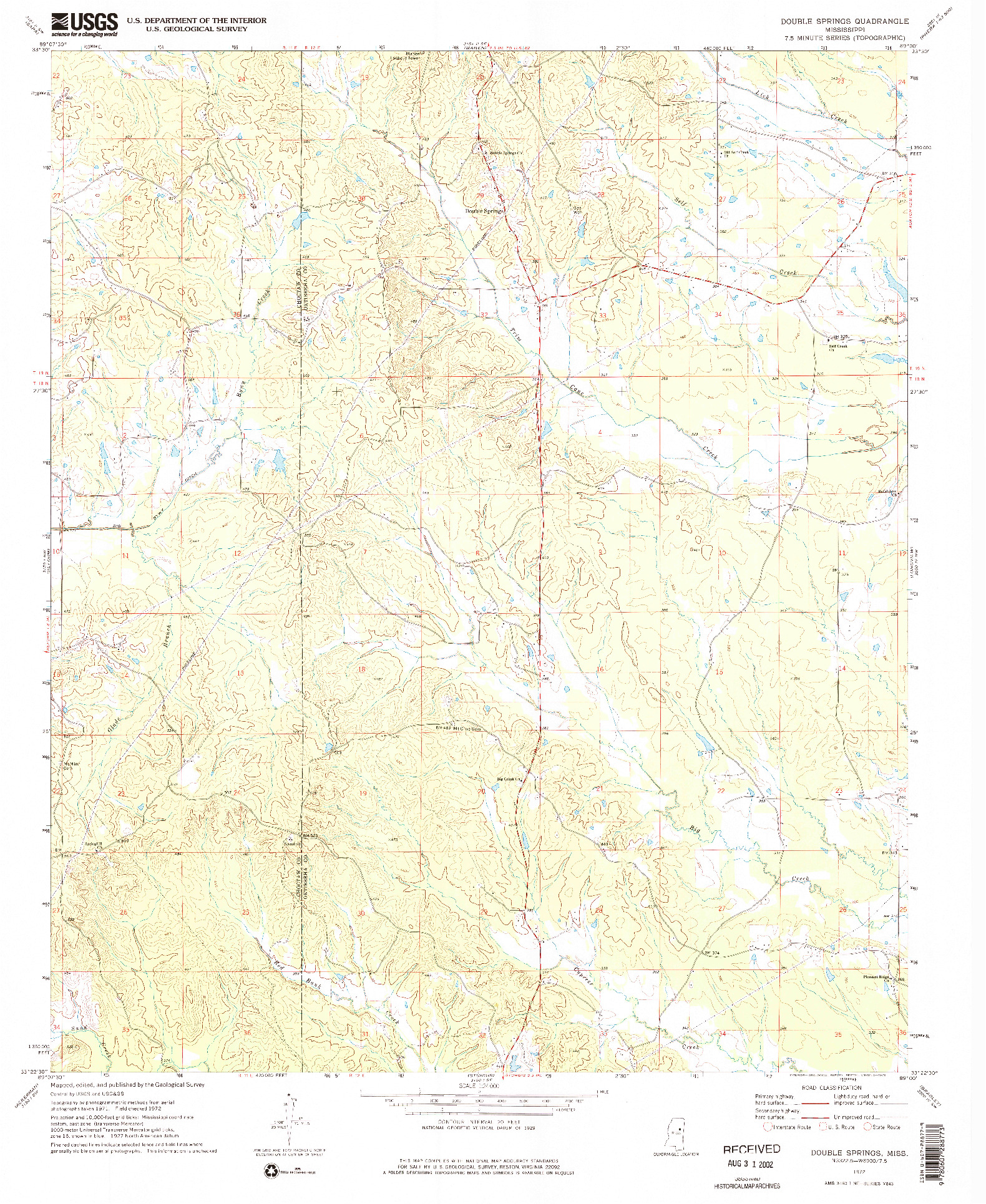 USGS 1:24000-SCALE QUADRANGLE FOR DOUBLE SPRINGS, MS 1972