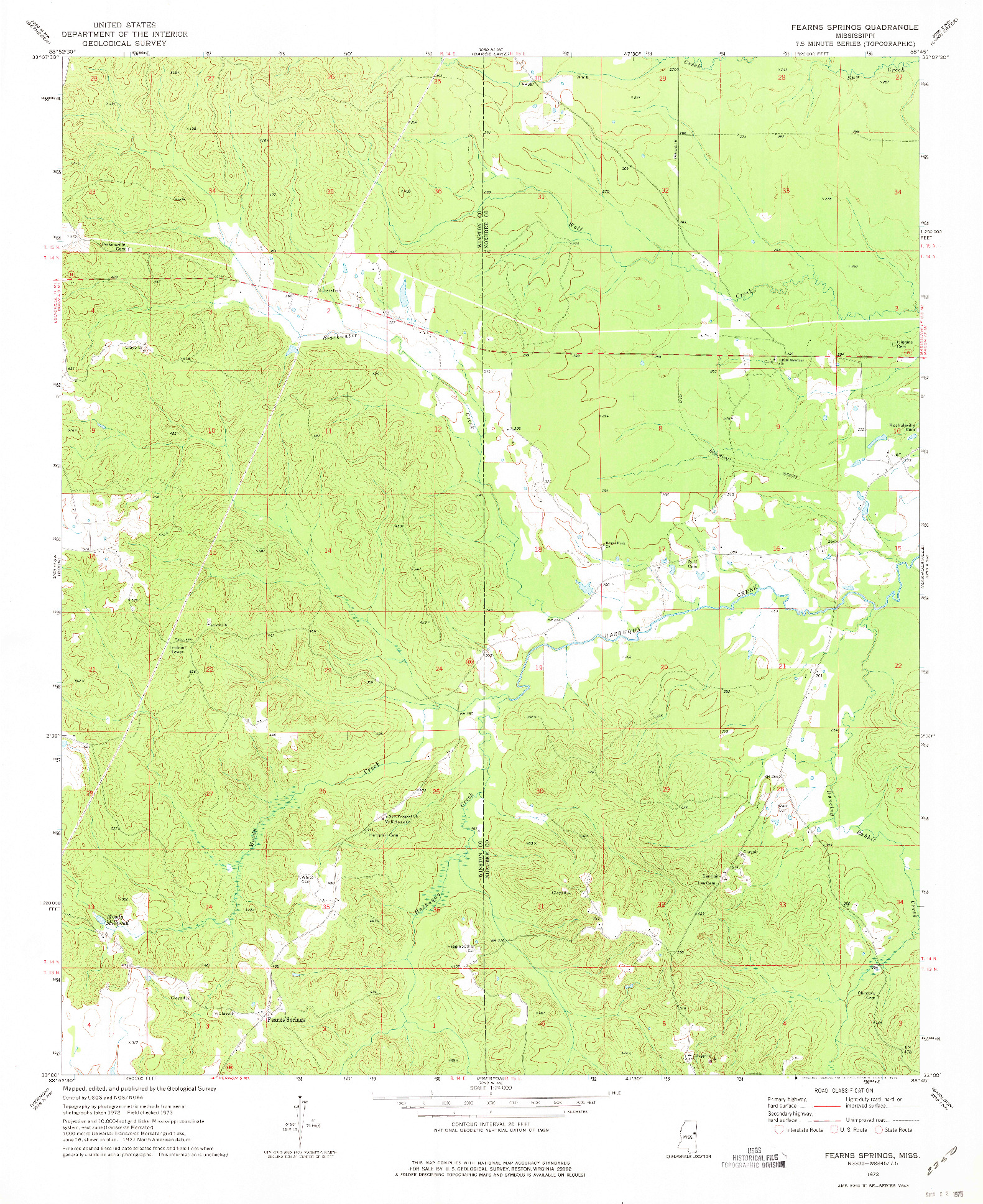 USGS 1:24000-SCALE QUADRANGLE FOR FEARNS SPRINGS, MS 1973