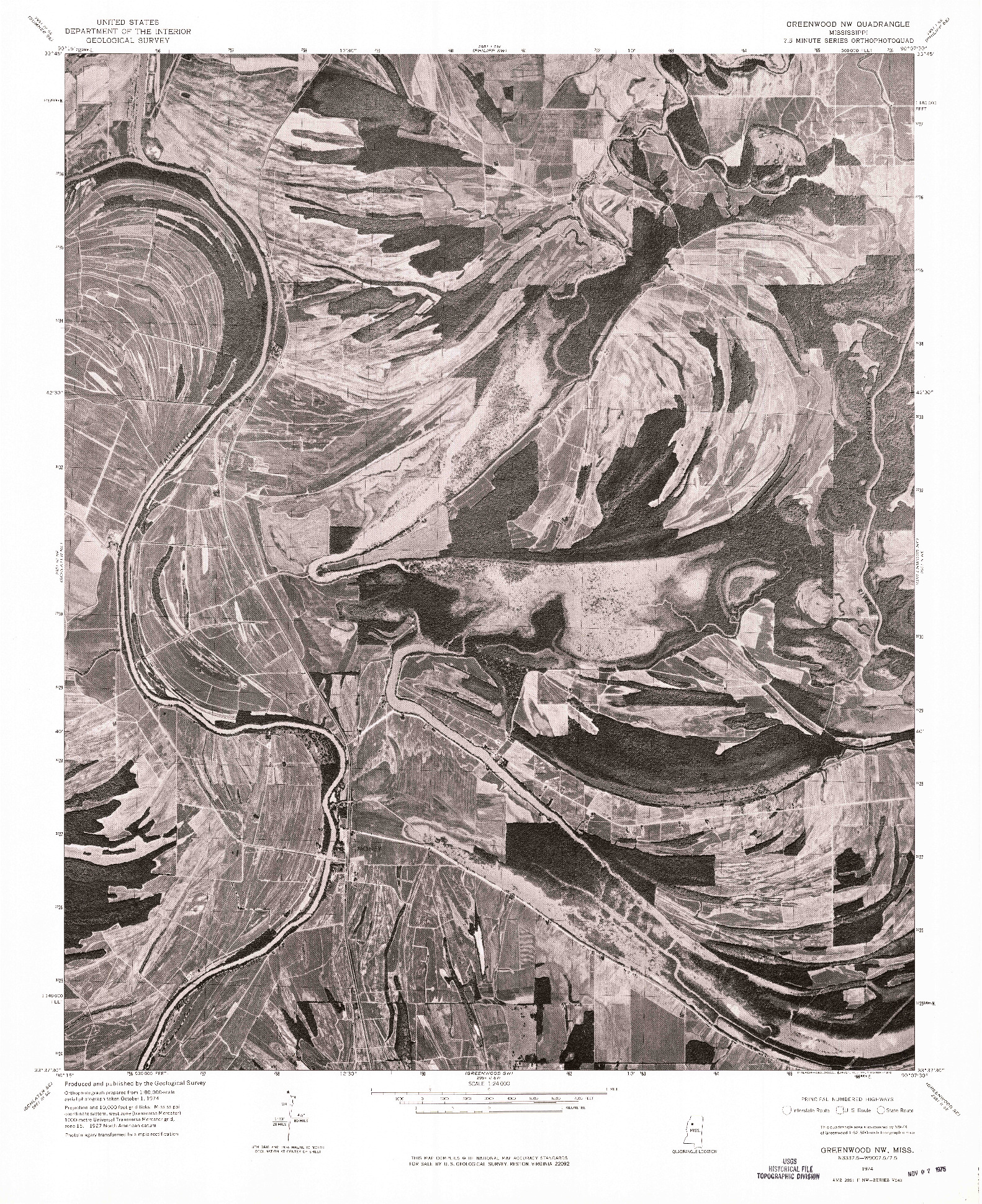 USGS 1:24000-SCALE QUADRANGLE FOR GREENWOOD NW, MS 1974