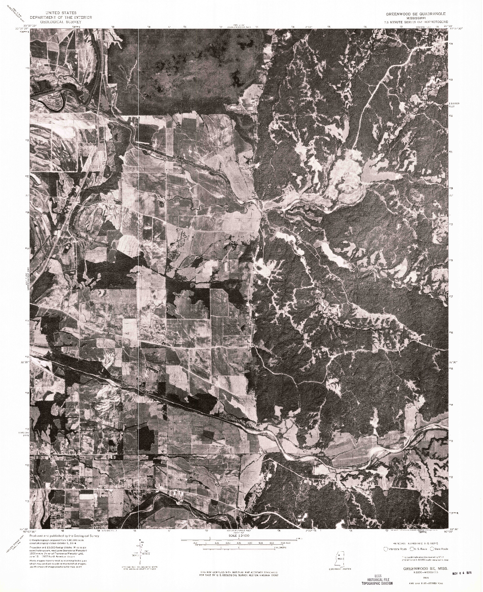 USGS 1:24000-SCALE QUADRANGLE FOR GREENWOOD SE, MS 1974
