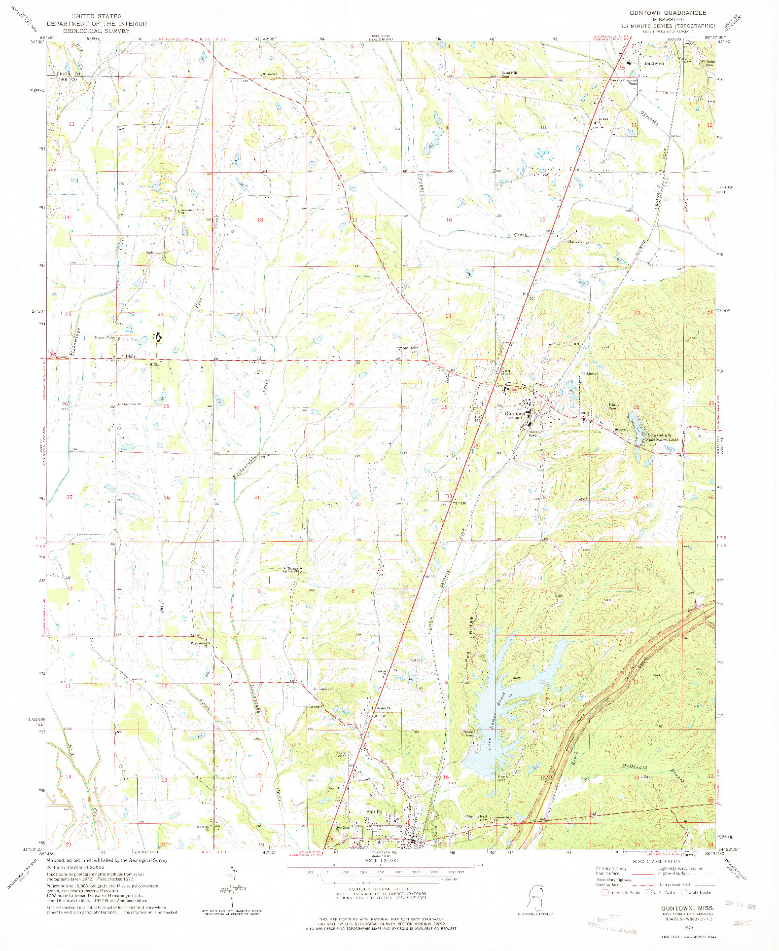 USGS 1:24000-SCALE QUADRANGLE FOR GUNTOWN, MS 1973