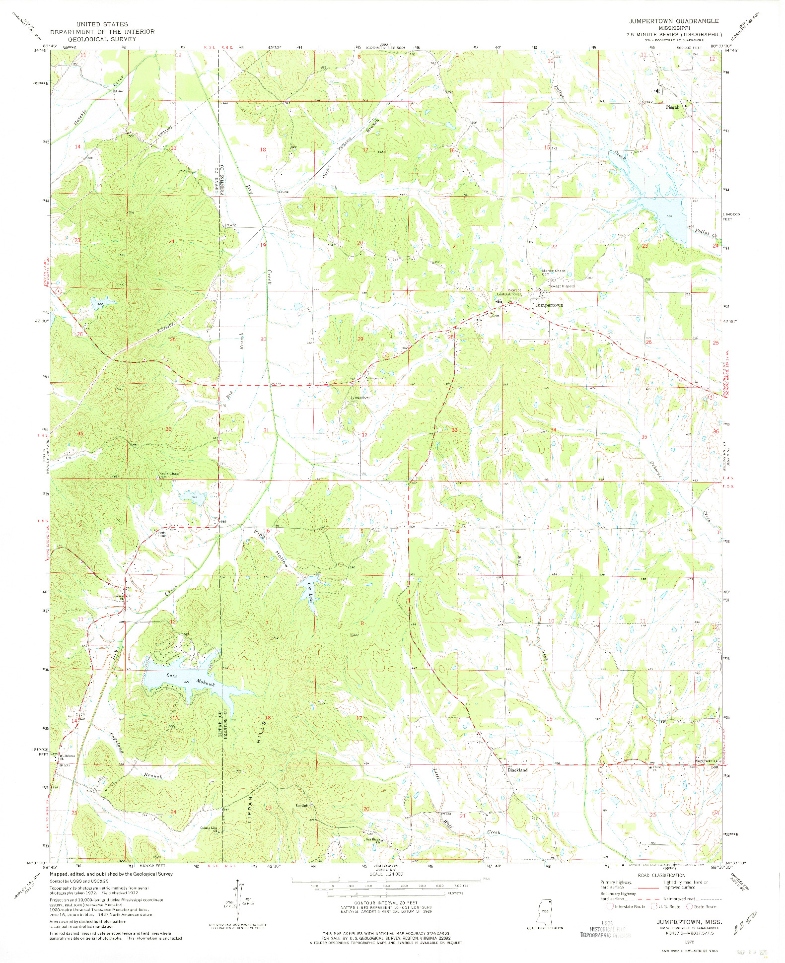 USGS 1:24000-SCALE QUADRANGLE FOR JUMPERTOWN, MS 1972
