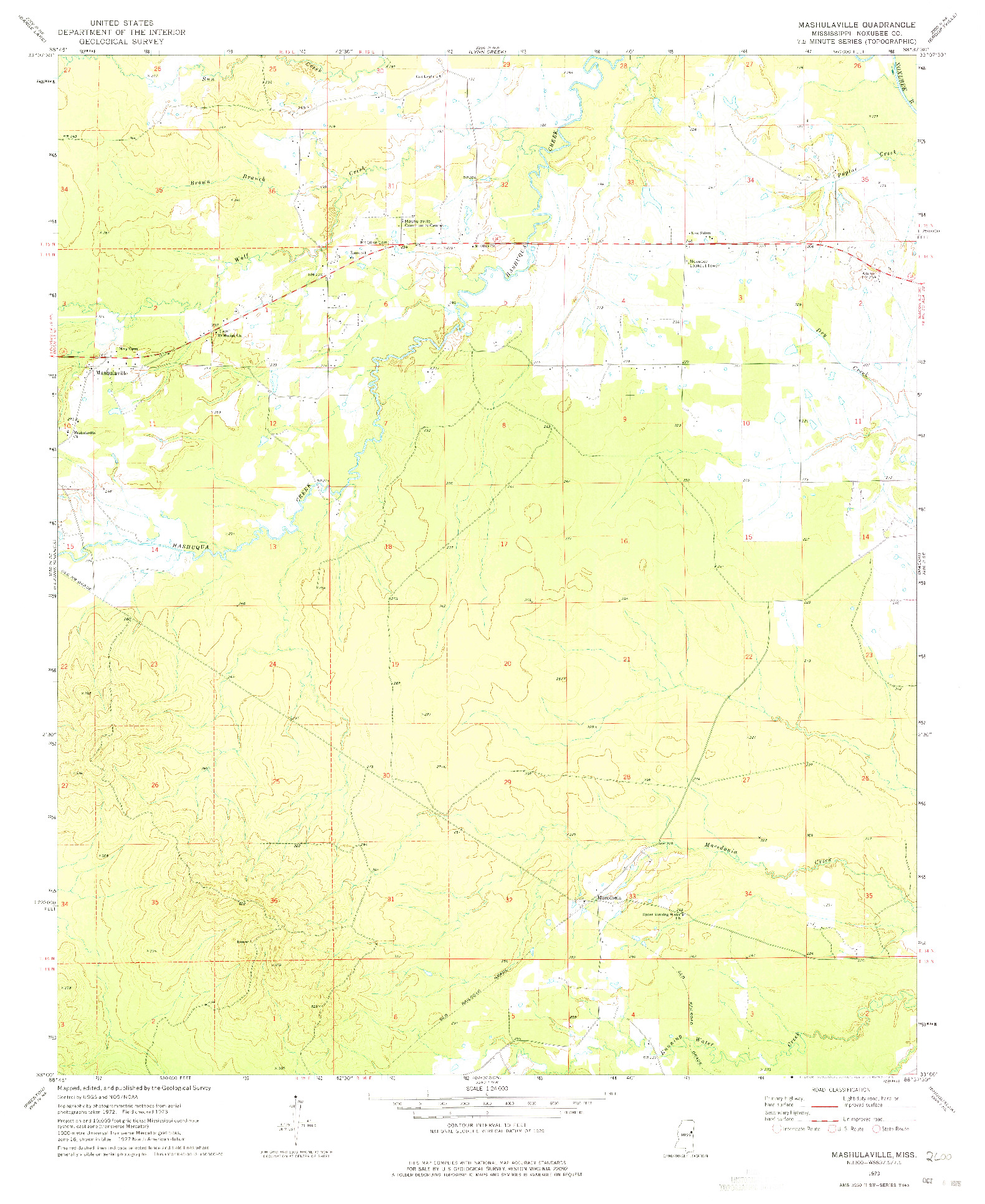 USGS 1:24000-SCALE QUADRANGLE FOR MASHULAVILLE, MS 1973