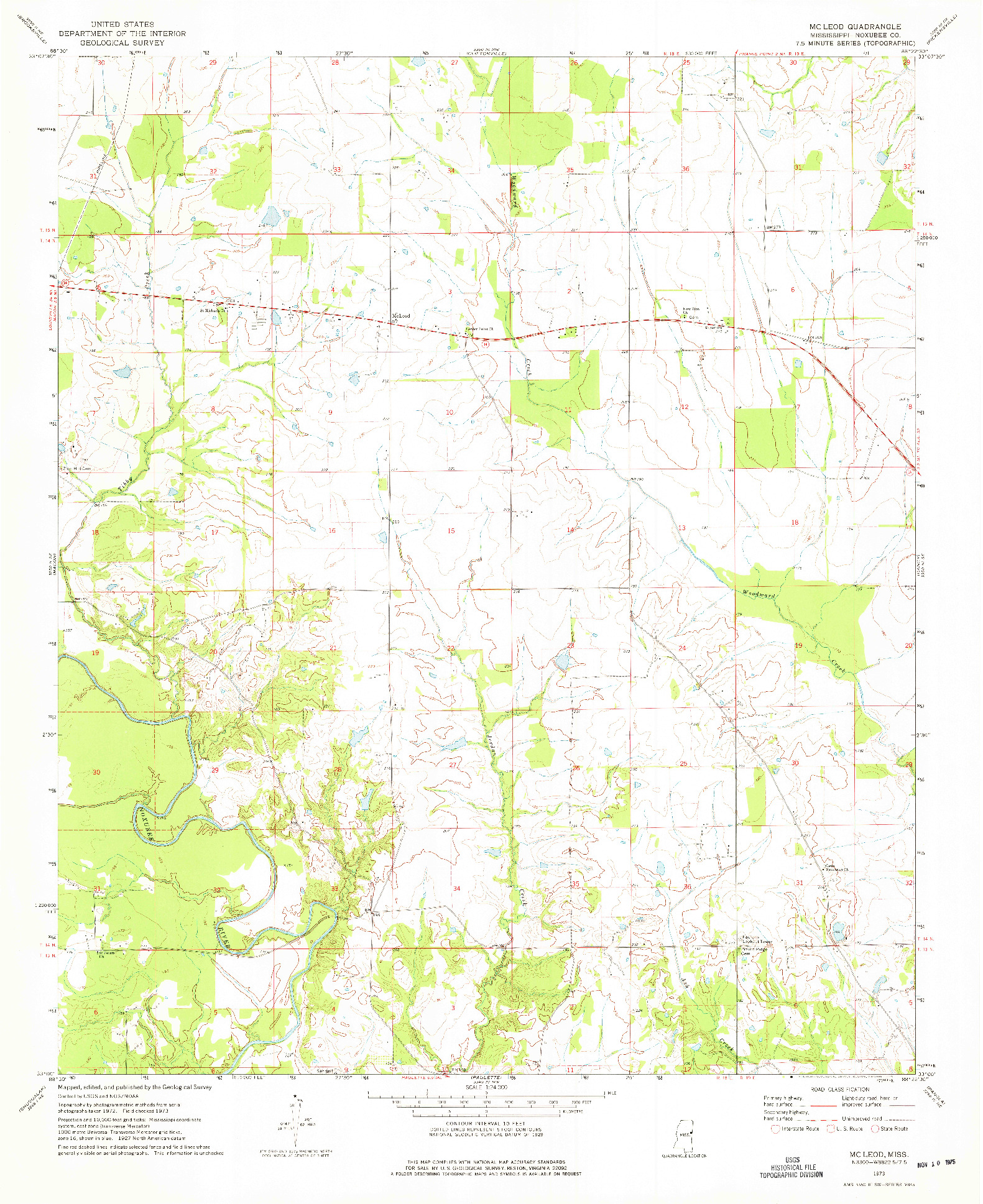 USGS 1:24000-SCALE QUADRANGLE FOR MCLEOD, MS 1973