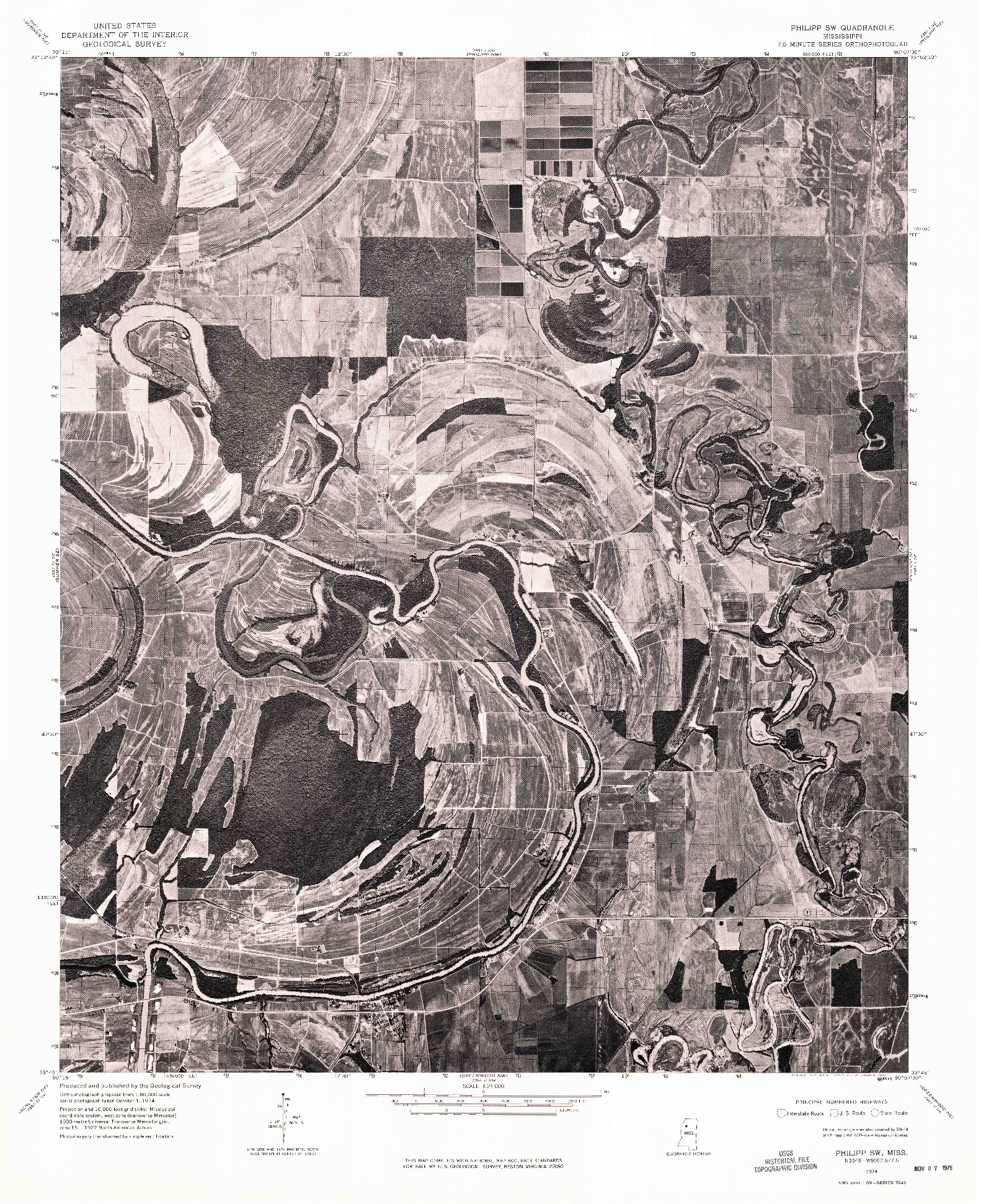 USGS 1:24000-SCALE QUADRANGLE FOR PHILIPP SW, MS 1974