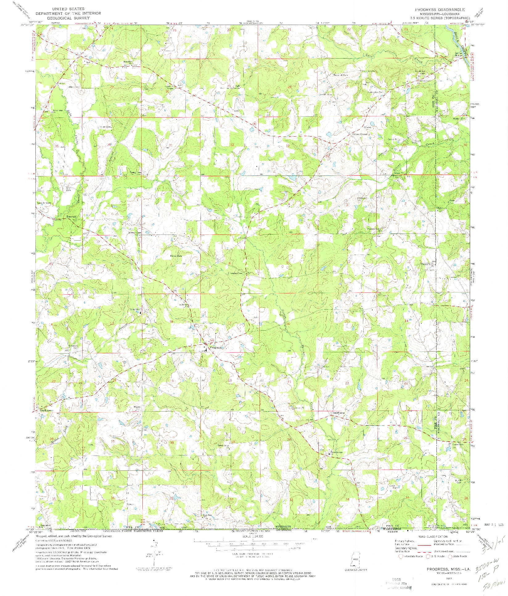 USGS 1:24000-SCALE QUADRANGLE FOR PROGRESS, MS 1972