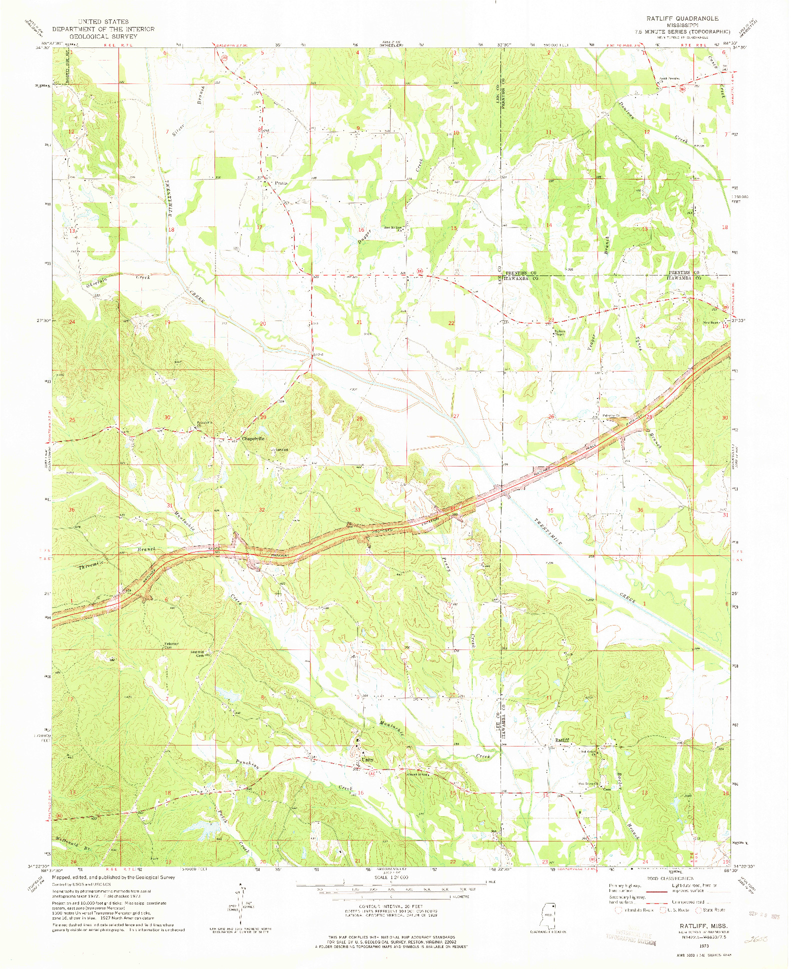 USGS 1:24000-SCALE QUADRANGLE FOR RATLIFF, MS 1973