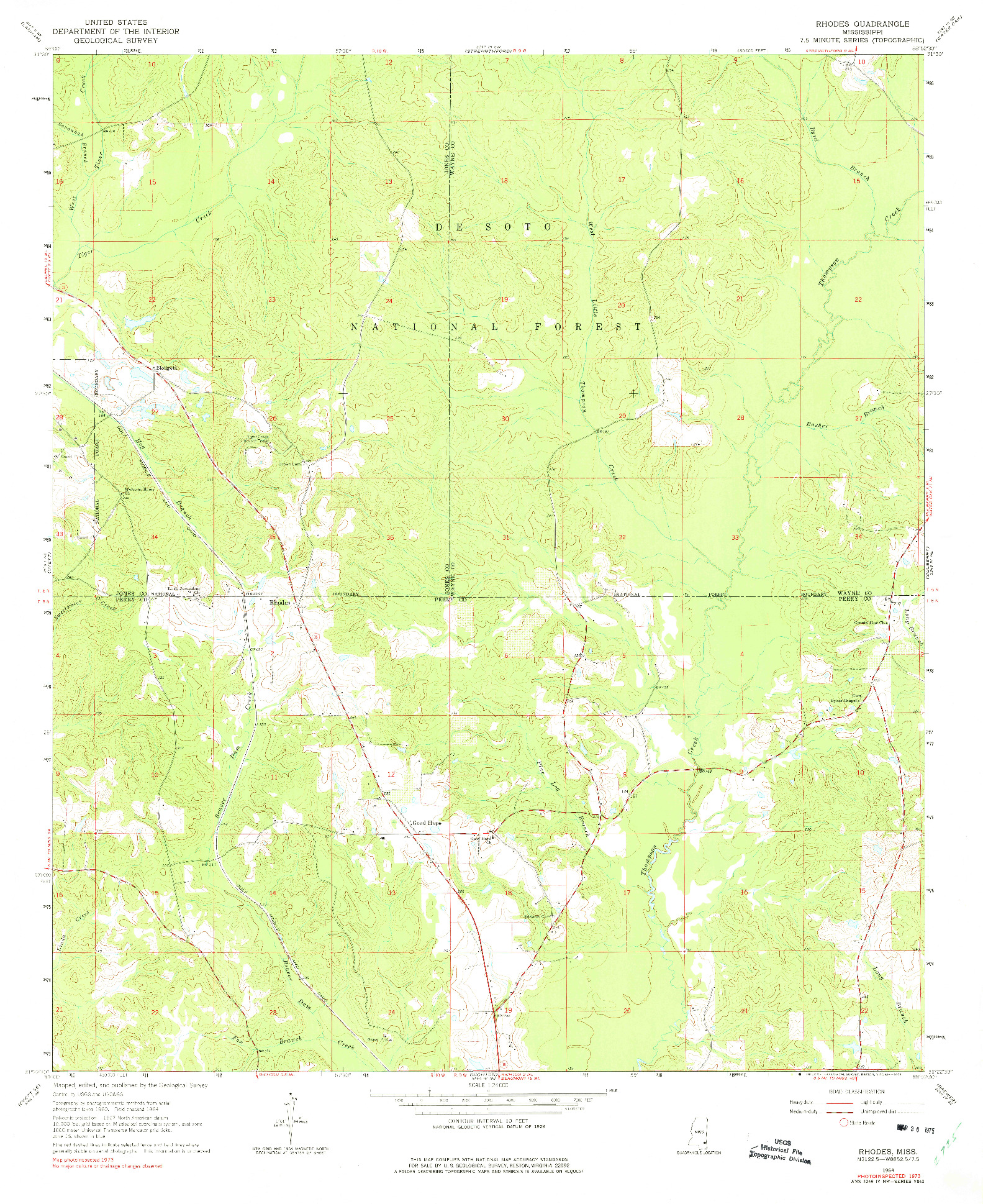 USGS 1:24000-SCALE QUADRANGLE FOR RHODES, MS 1964