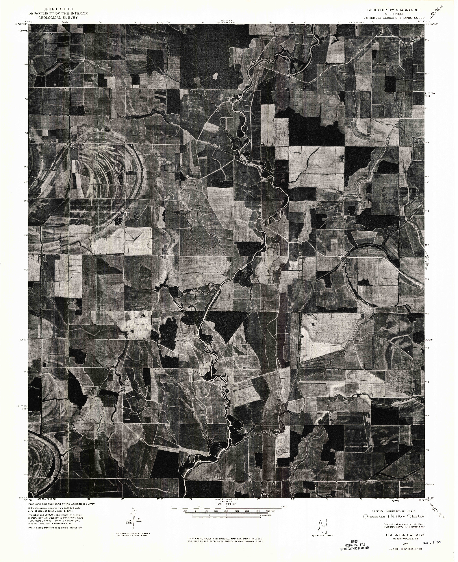 USGS 1:24000-SCALE QUADRANGLE FOR SCHLATER SW, MS 1974
