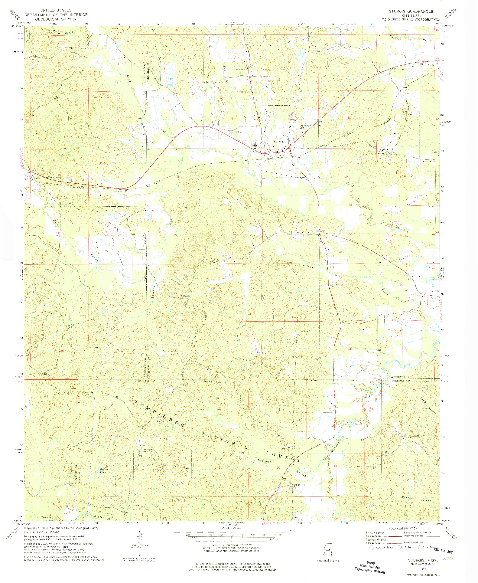 USGS 1:24000-SCALE QUADRANGLE FOR STURGIS, MS 1972