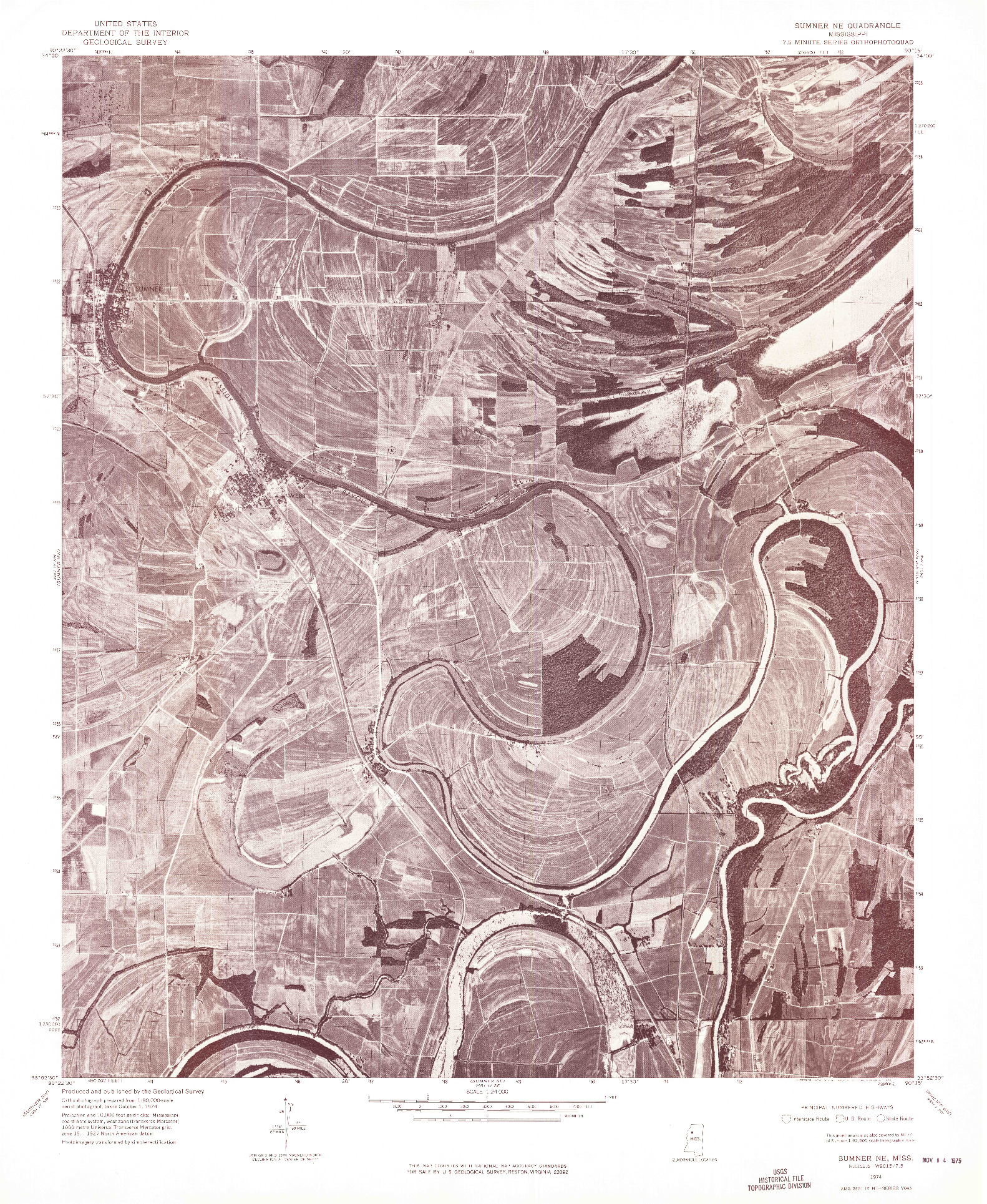 USGS 1:24000-SCALE QUADRANGLE FOR SUMNER NE, MS 1974