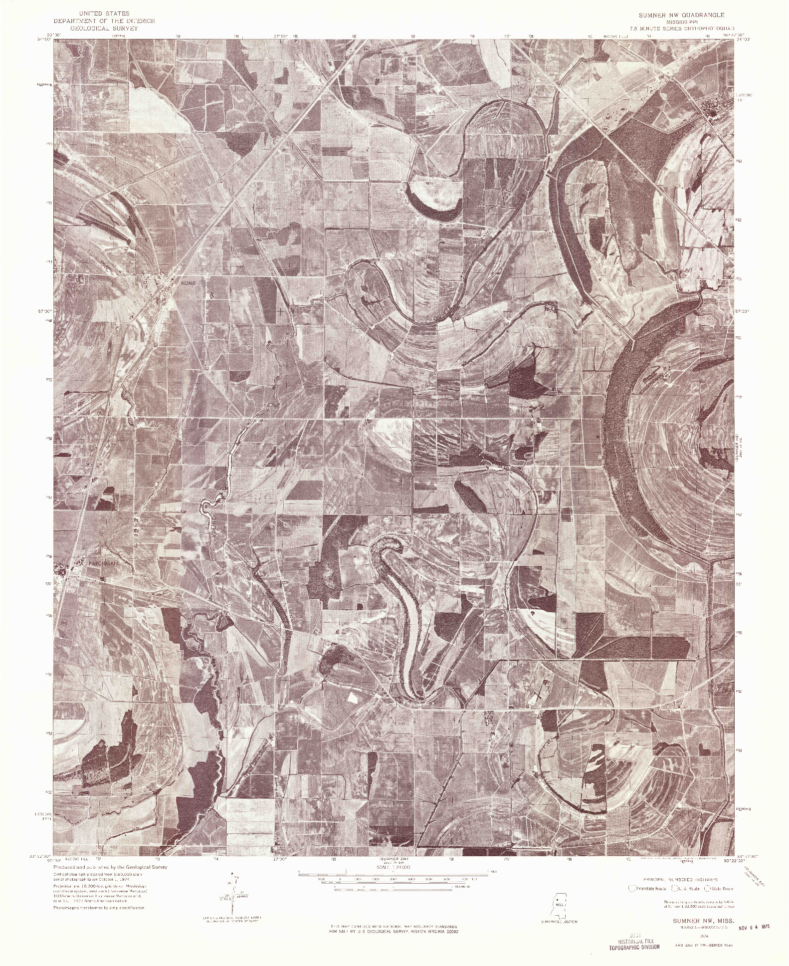 USGS 1:24000-SCALE QUADRANGLE FOR SUMNER NW, MS 1974