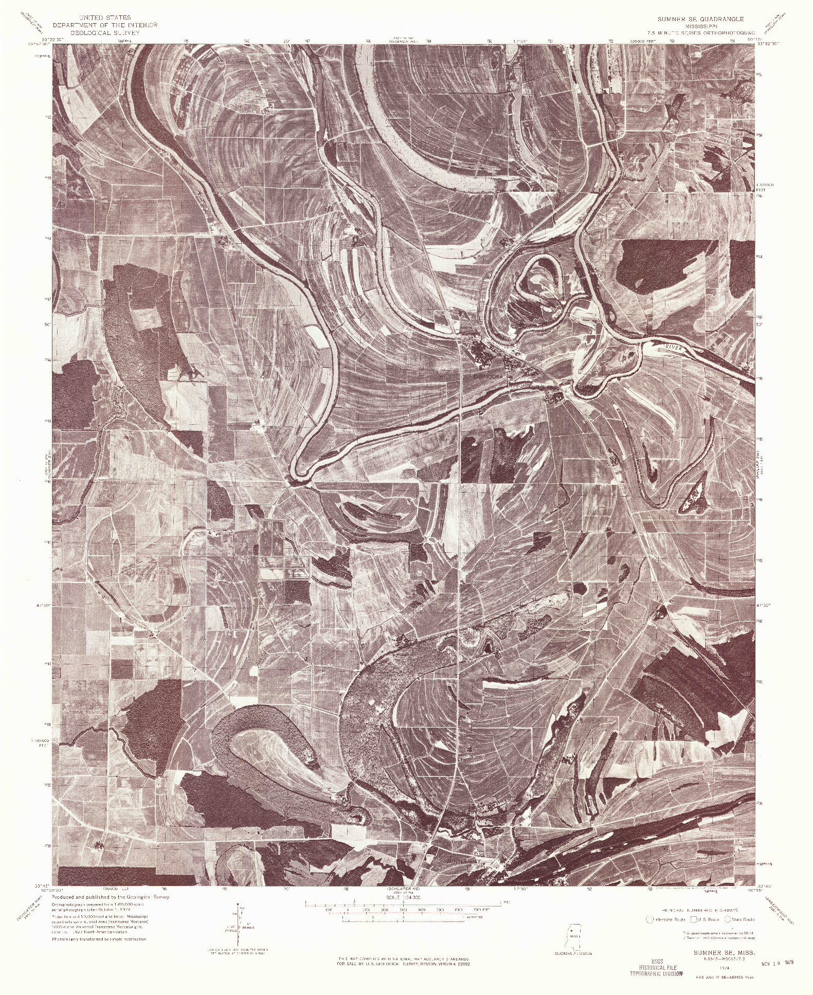 USGS 1:24000-SCALE QUADRANGLE FOR SUMNER SE, MS 1974