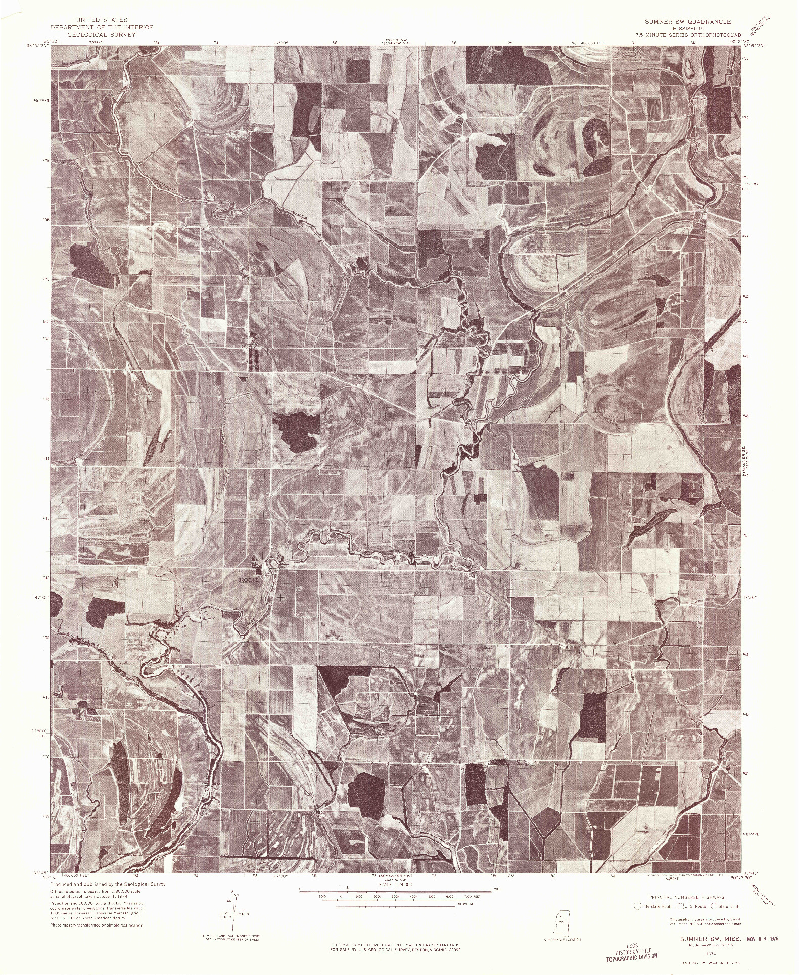 USGS 1:24000-SCALE QUADRANGLE FOR SUMNER SW, MS 1974