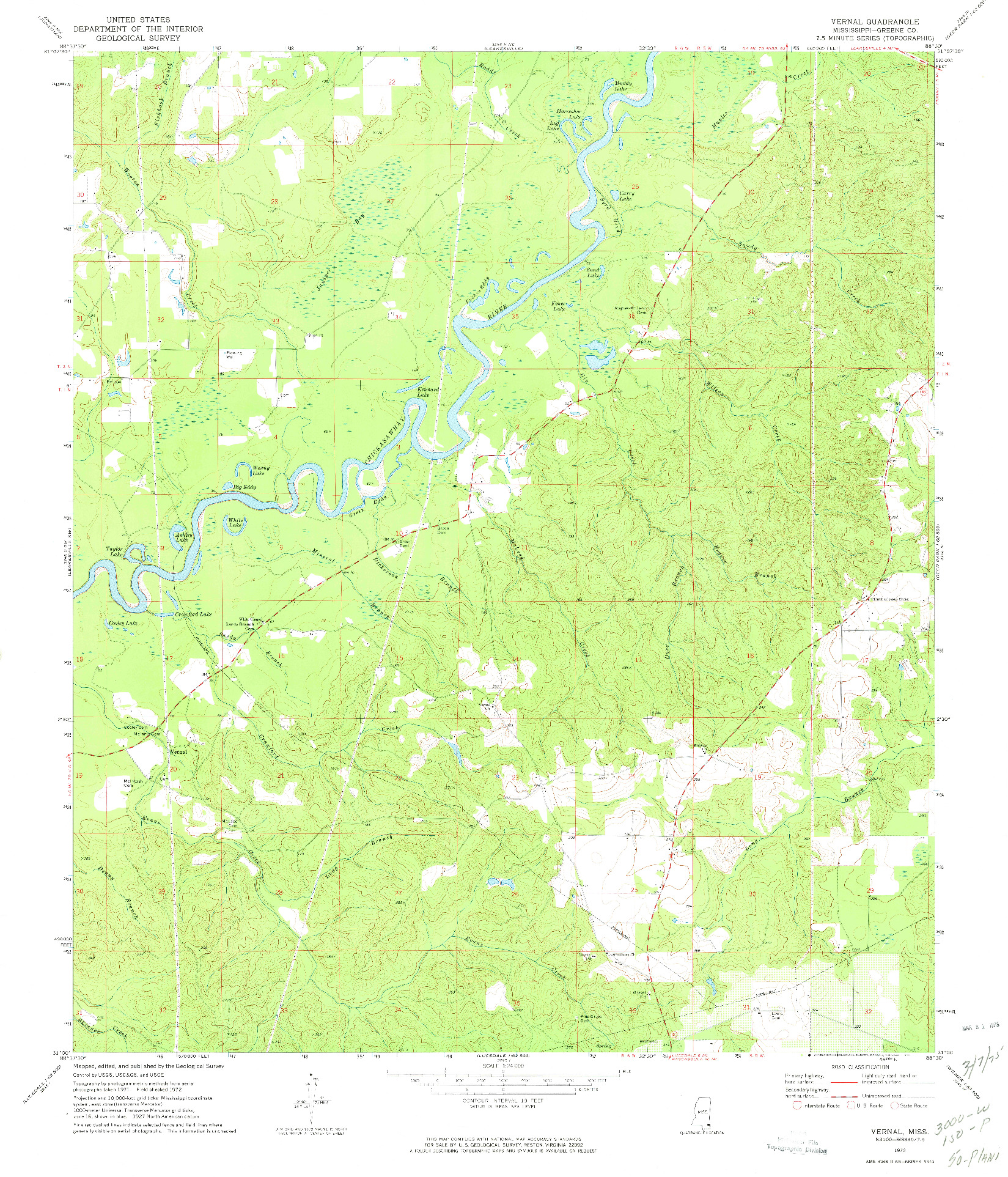 USGS 1:24000-SCALE QUADRANGLE FOR VERNAL, MS 1972