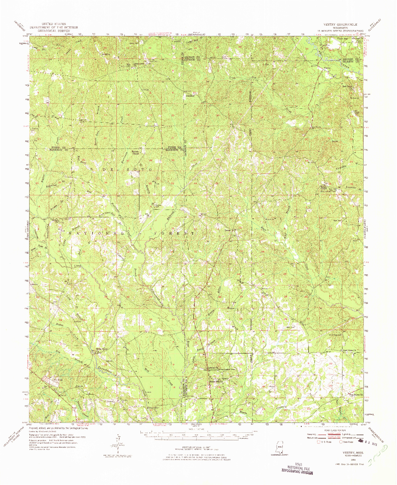 USGS 1:62500-SCALE QUADRANGLE FOR VESTRY, MS 1954