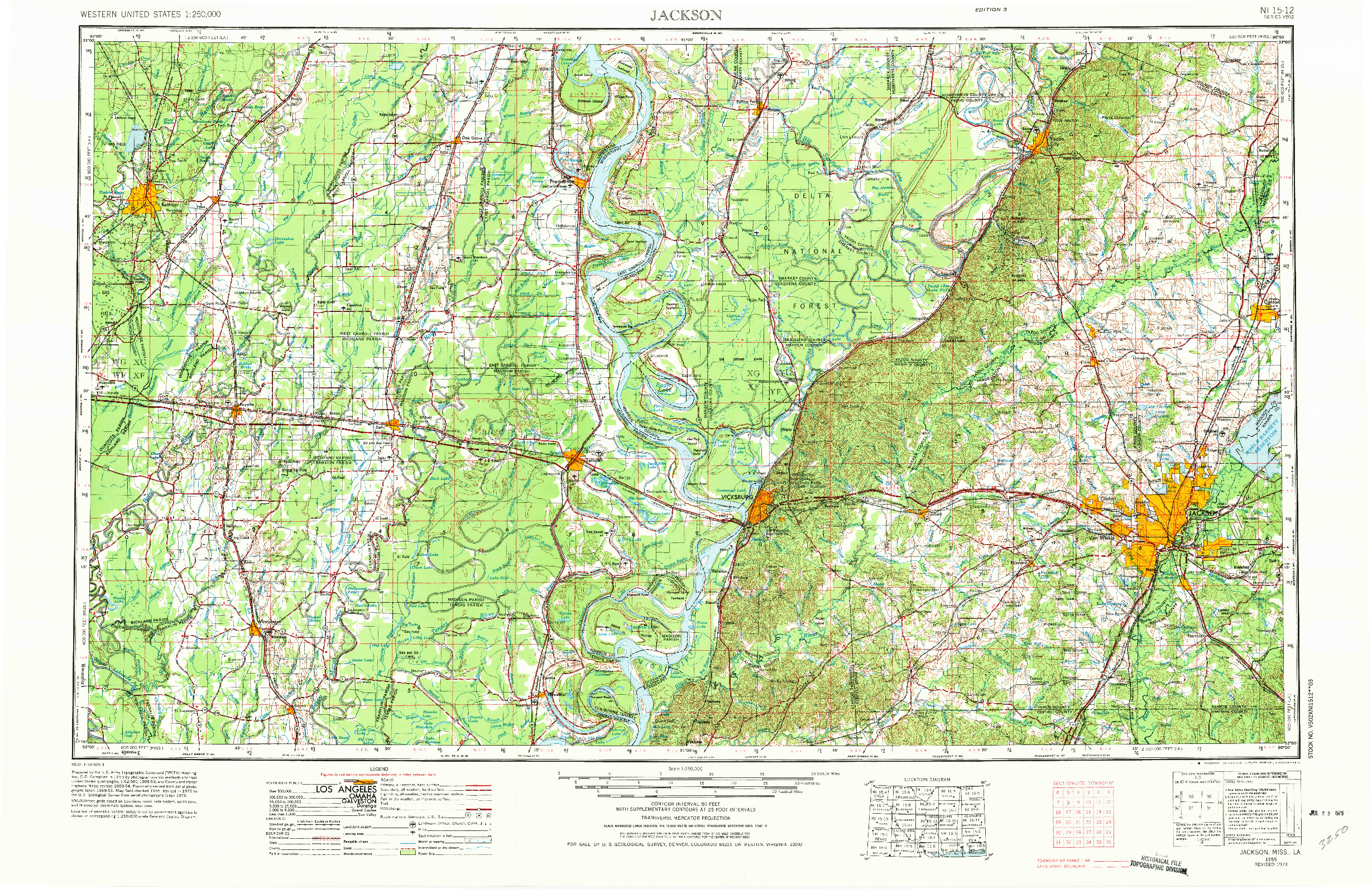 USGS 1:250000-SCALE QUADRANGLE FOR JACKSON, MS 1955