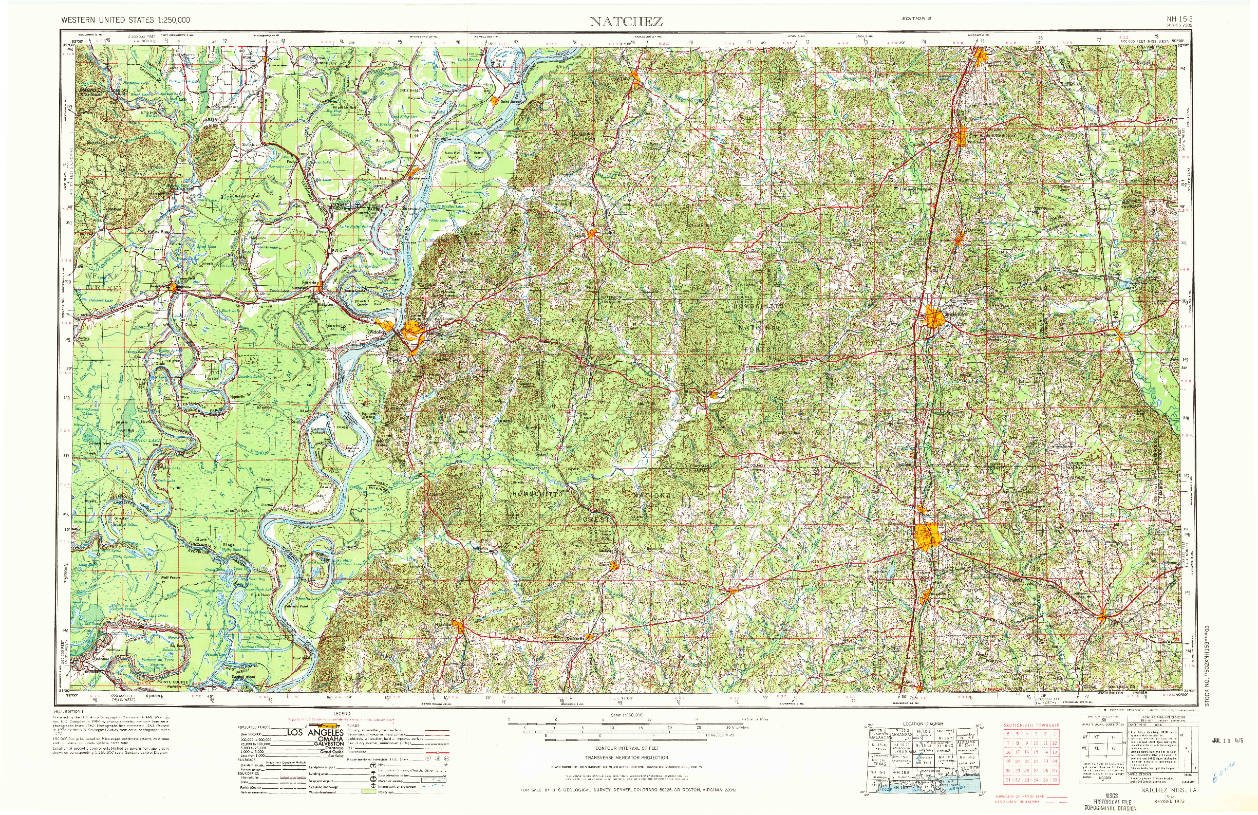 USGS 1:250000-SCALE QUADRANGLE FOR NATCHEZ, MS 1953