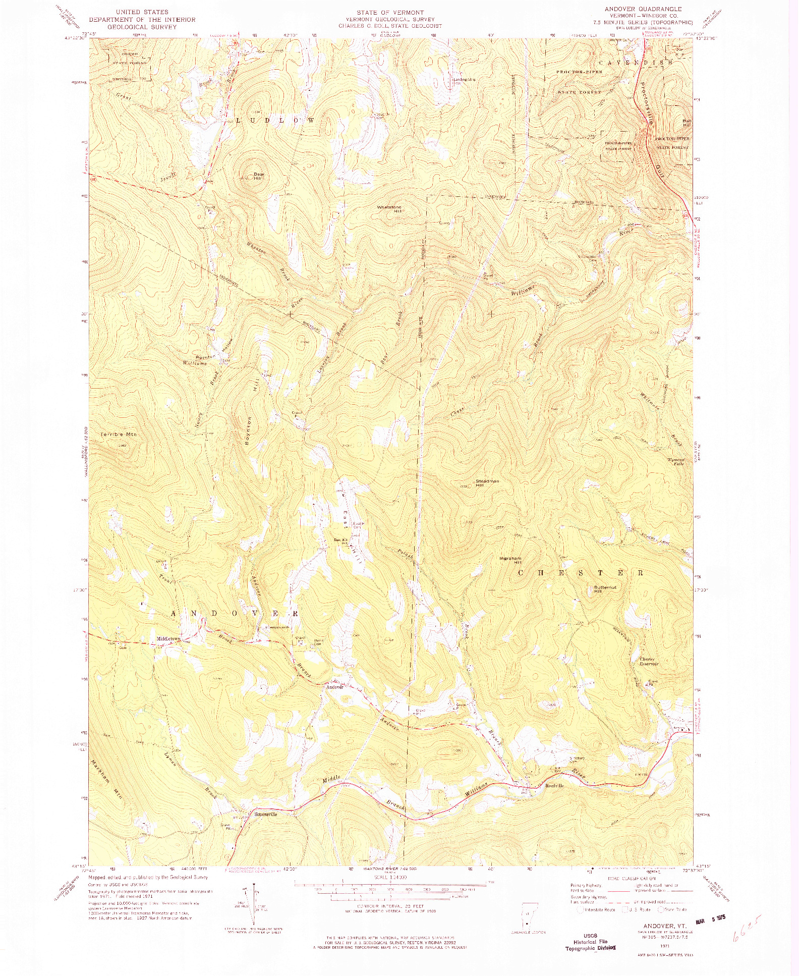 USGS 1:24000-SCALE QUADRANGLE FOR ANDOVER, VT 1971