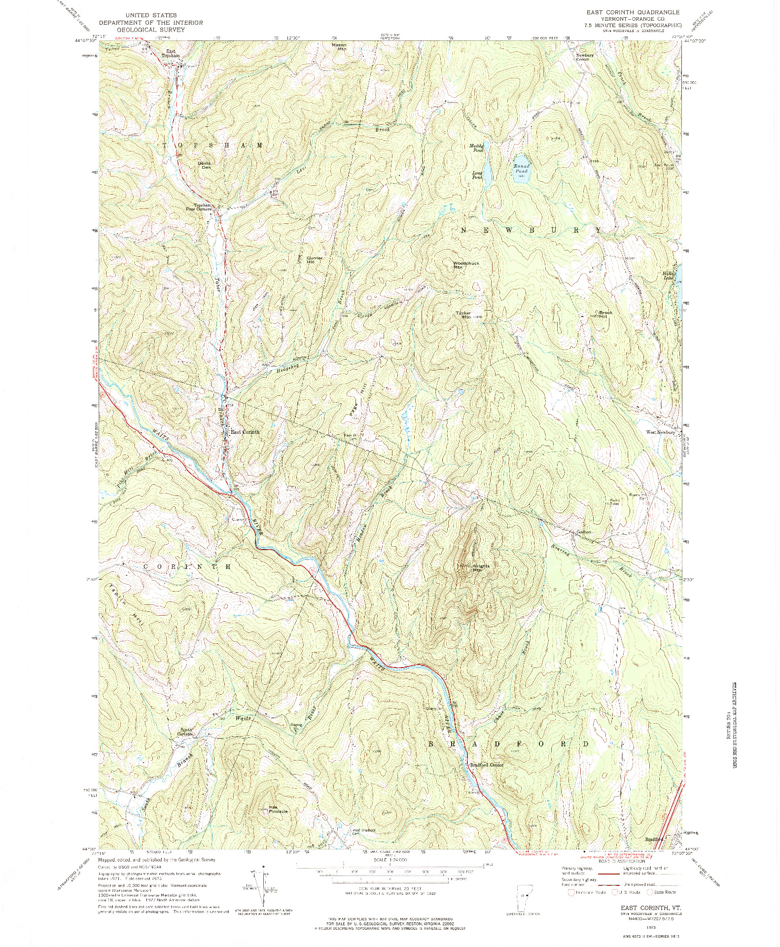 USGS 1:24000-SCALE QUADRANGLE FOR EAST CORINTH, VT 1973
