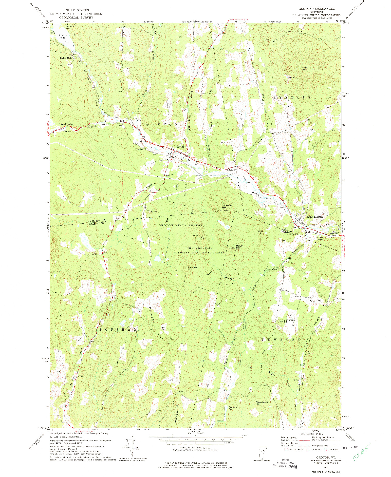 USGS 1:24000-SCALE QUADRANGLE FOR GROTON, VT 1973