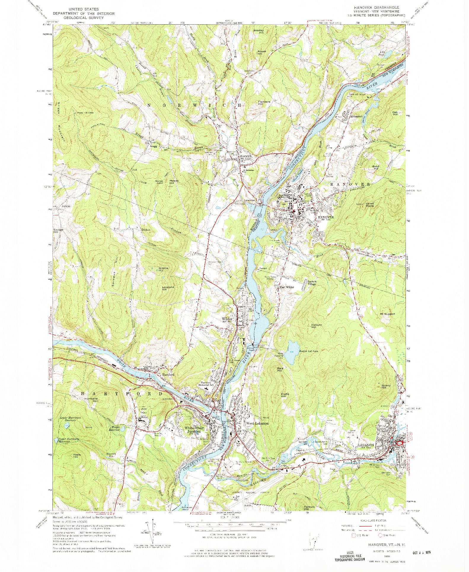 USGS 1:24000-SCALE QUADRANGLE FOR HANOVER, VT 1959