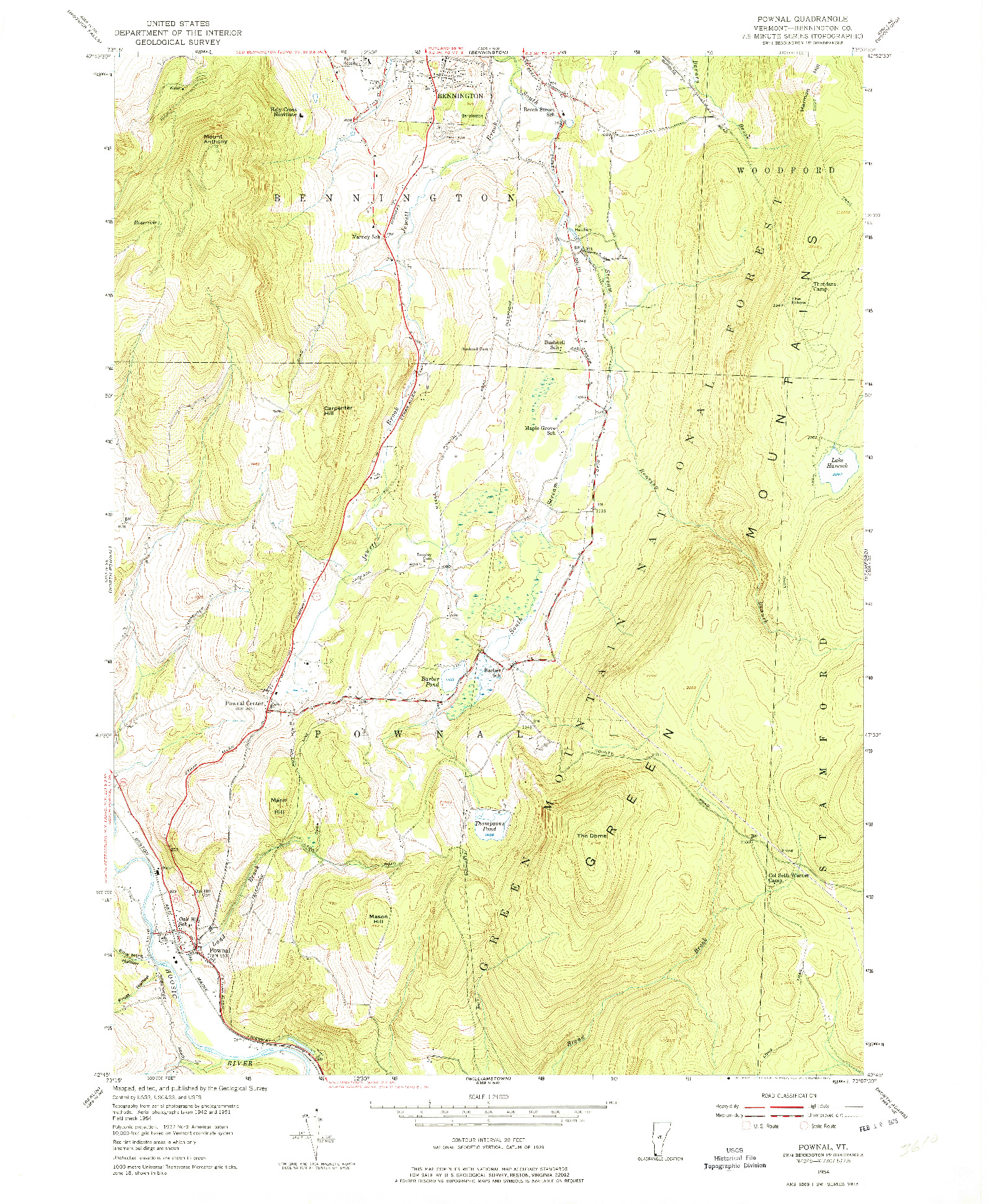 USGS 1:24000-SCALE QUADRANGLE FOR POWNAL, VT 1954