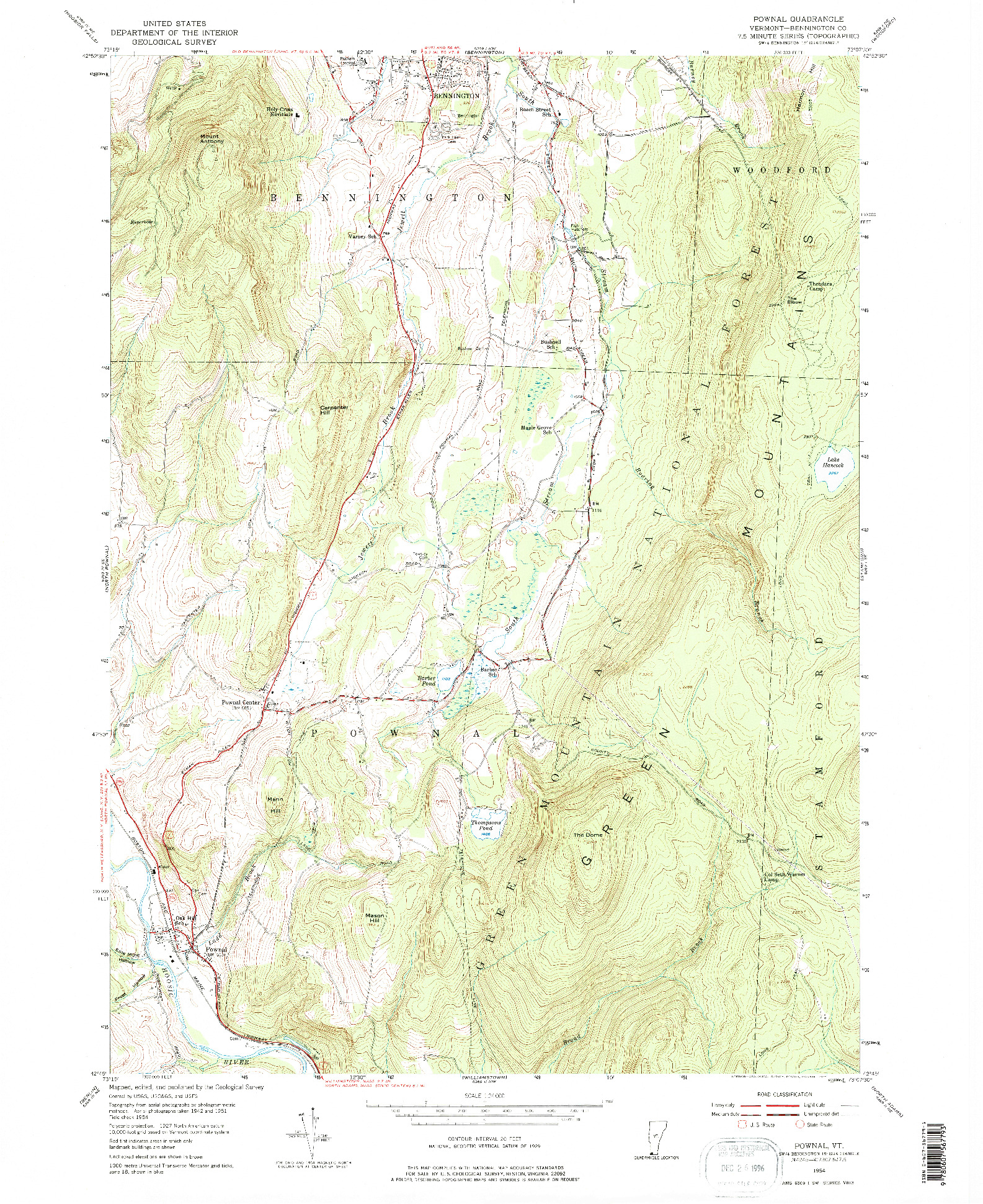 USGS 1:24000-SCALE QUADRANGLE FOR POWNAL, VT 1954