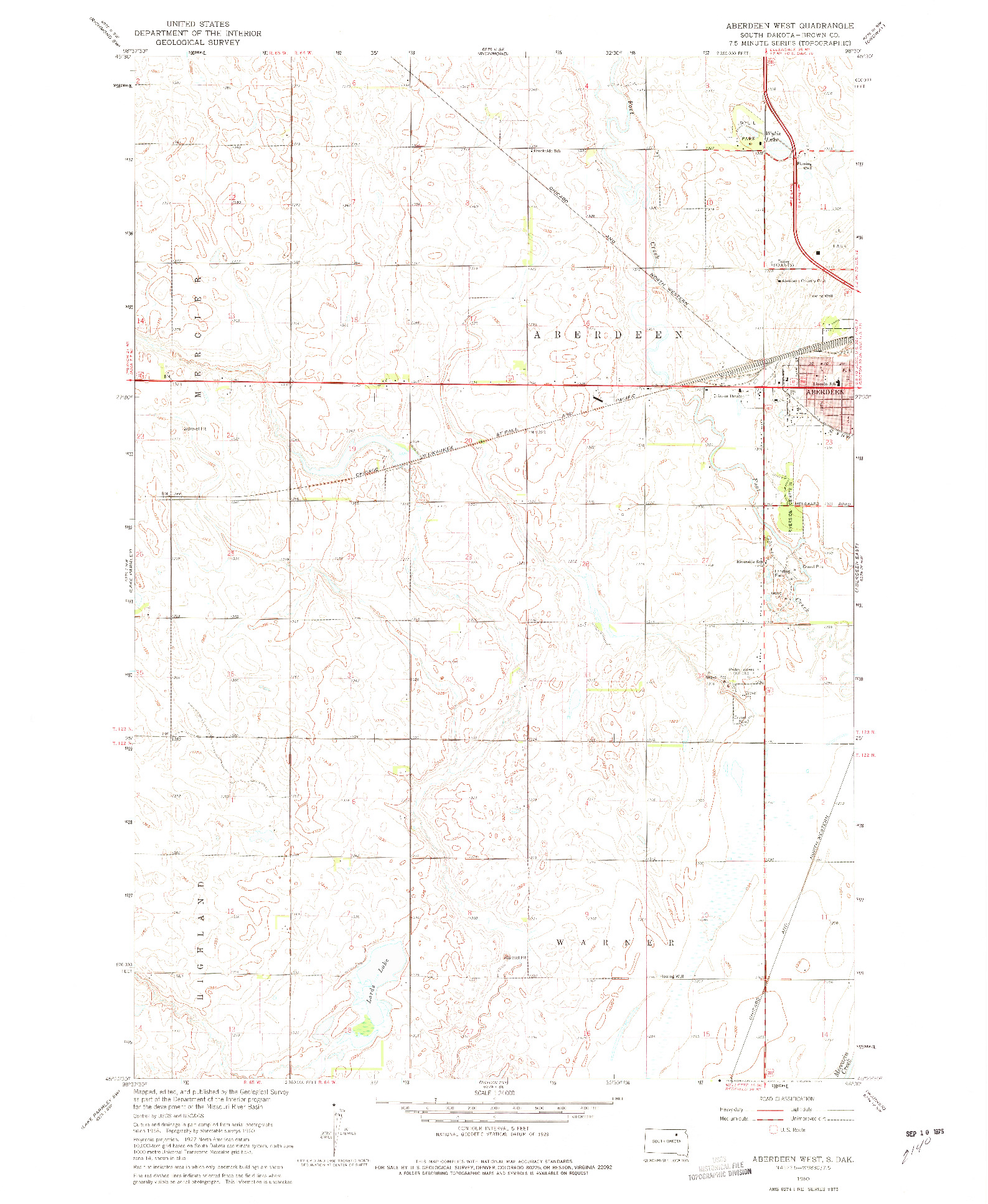 USGS 1:24000-SCALE QUADRANGLE FOR ABERDEEN WEST, SD 1960