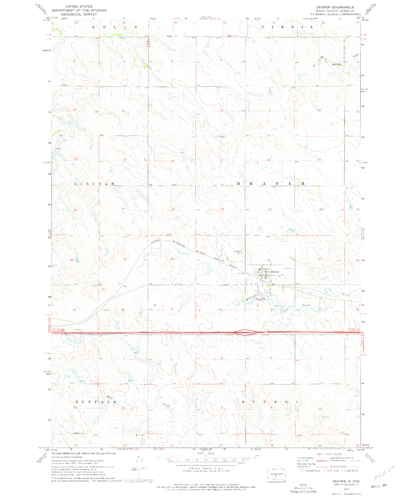 USGS 1:24000-SCALE QUADRANGLE FOR DRAPER, SD 1972