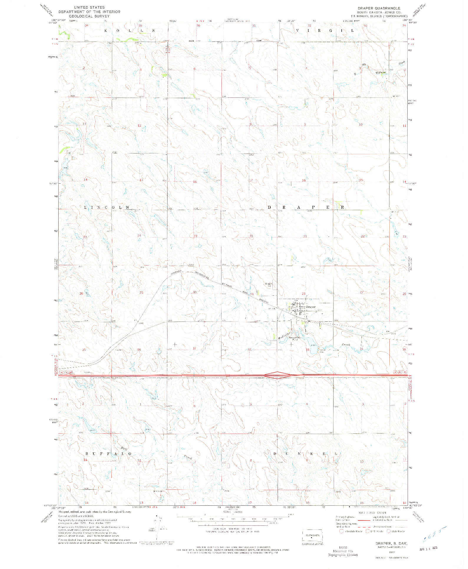 USGS 1:24000-SCALE QUADRANGLE FOR DRAPER, SD 1972