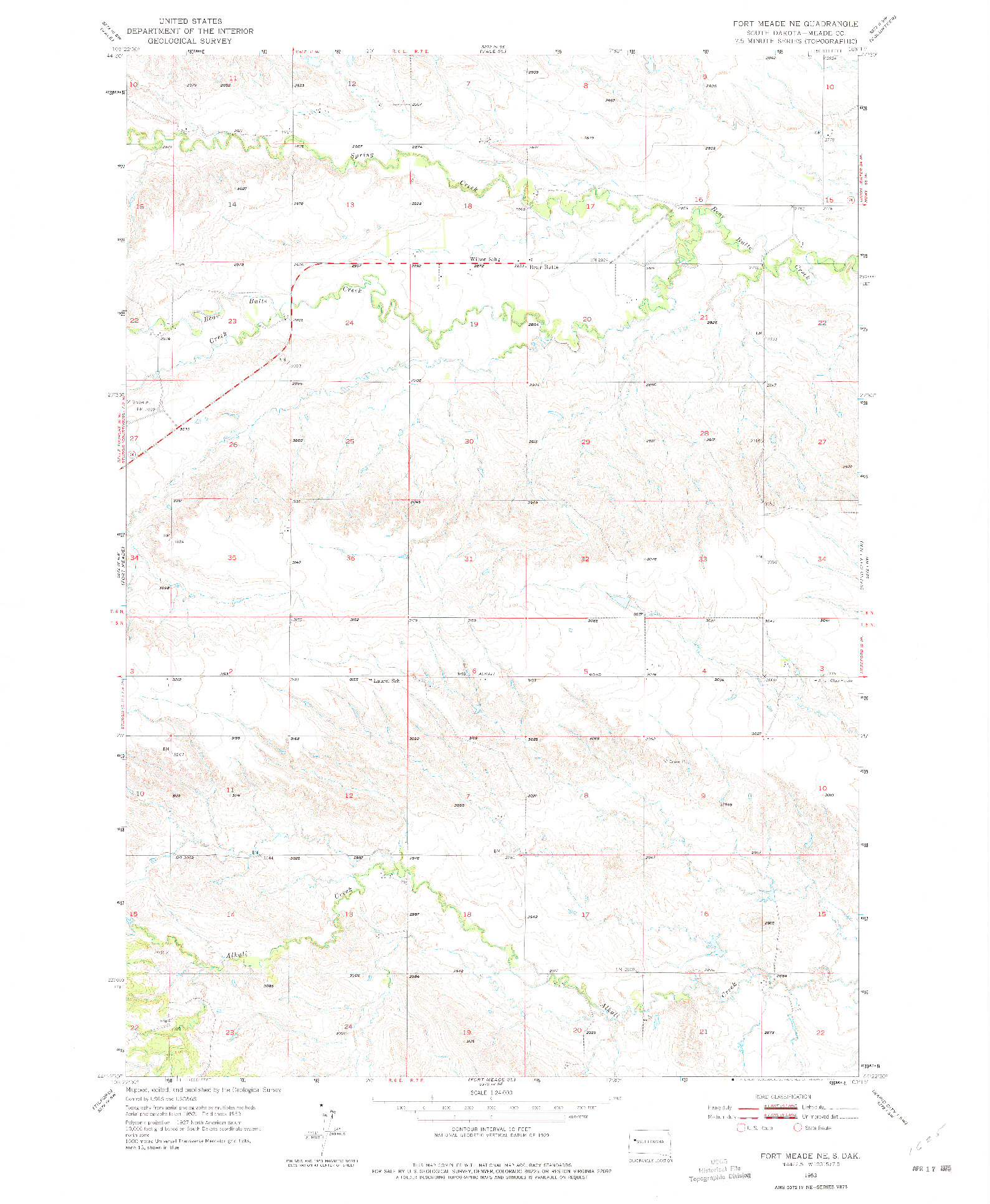 USGS 1:24000-SCALE QUADRANGLE FOR FORT MEADE NE, SD 1953