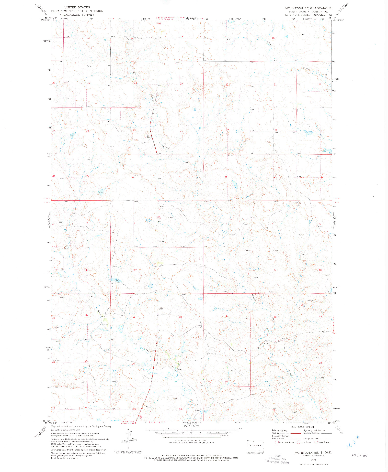 USGS 1:24000-SCALE QUADRANGLE FOR MCINTOSH SE, SD 1972