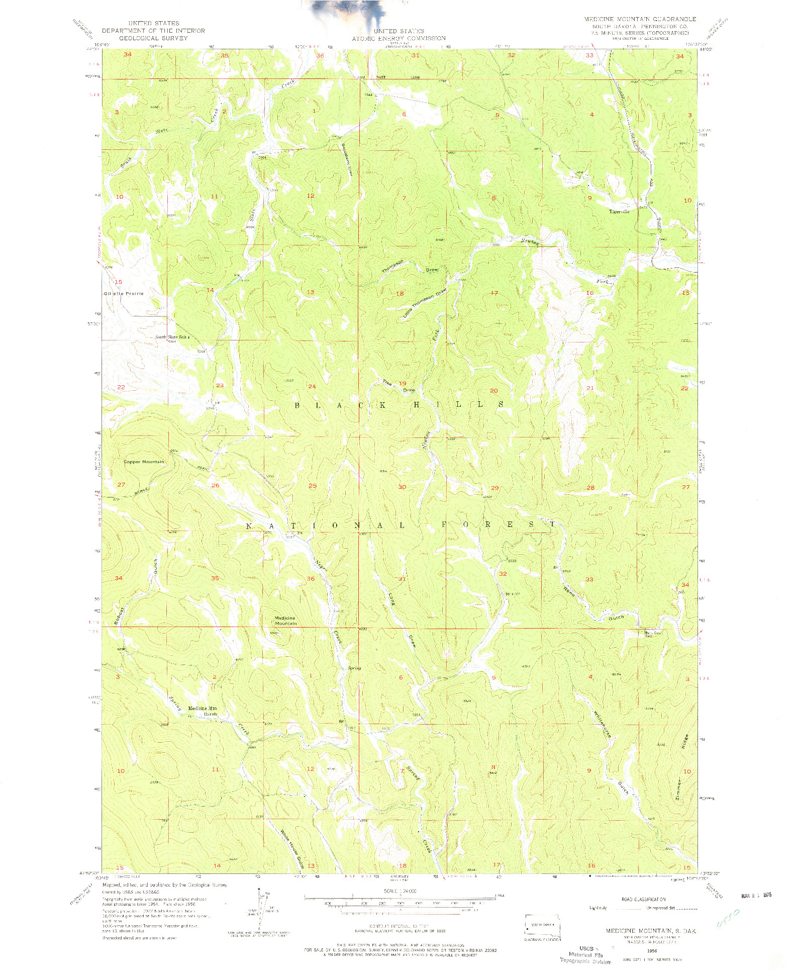 USGS 1:24000-SCALE QUADRANGLE FOR MEDICINE MOUNTAIN, SD 1956